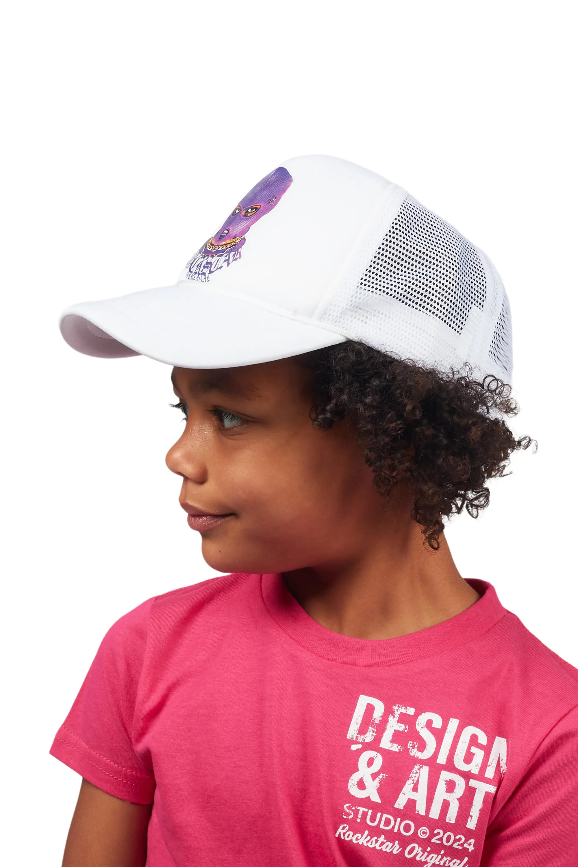 Girls Mura White Graphic Trucker Hat - Image 5