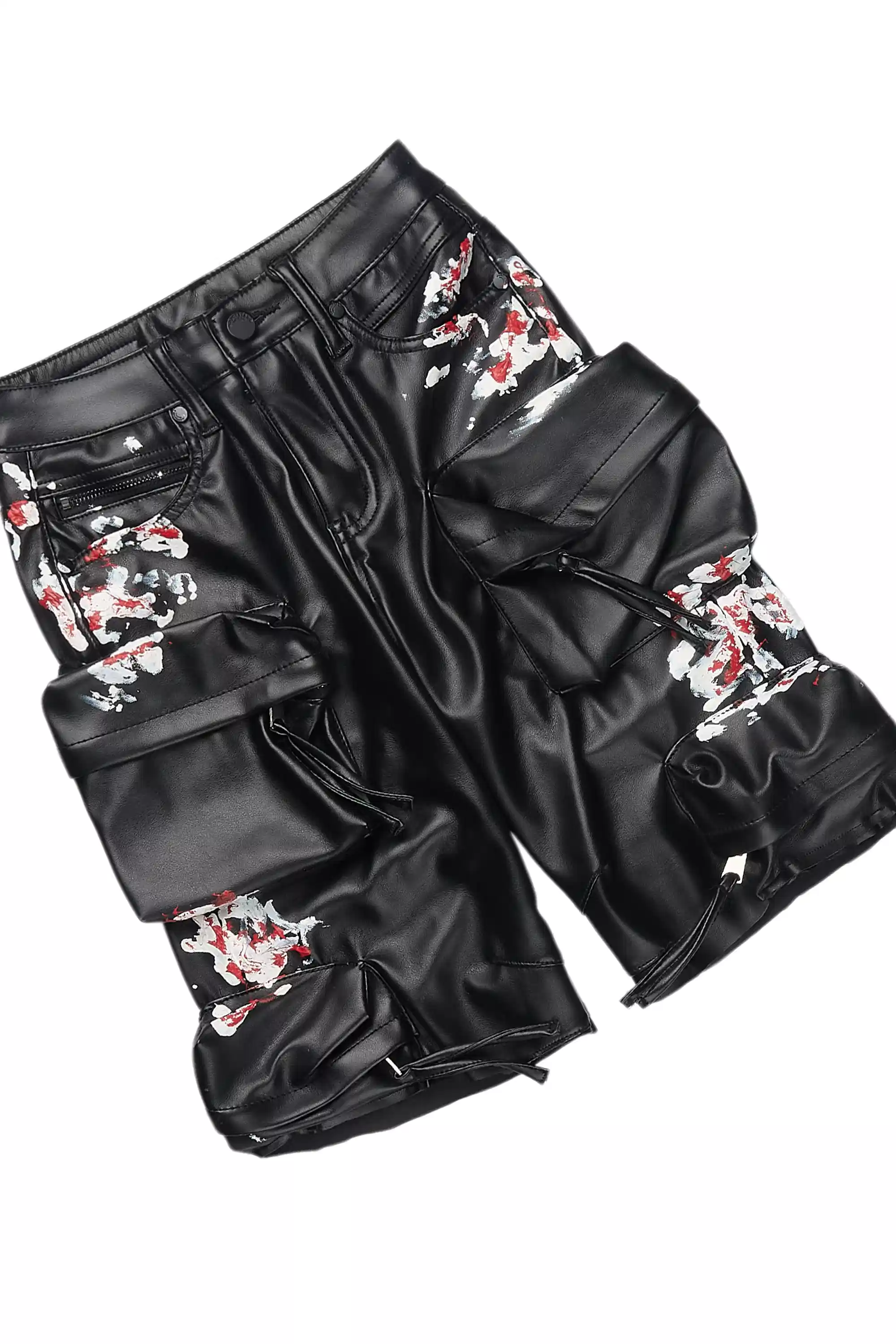 Boys Saxon Black/Black T-Shirt/PU Short Set - Image 3