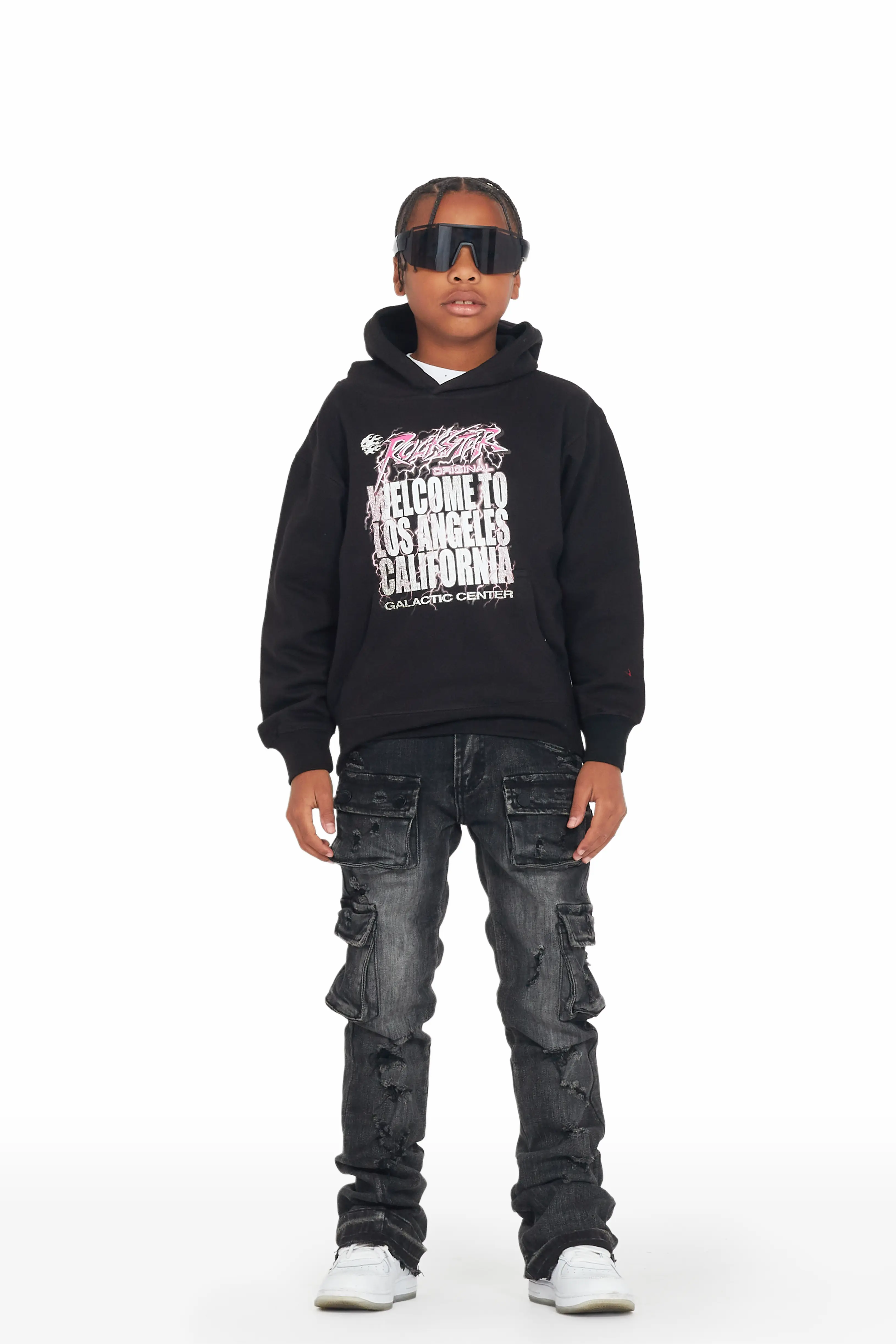 Boys Zaire Grey Cargo Super Stacked Flare Jean - Image 3