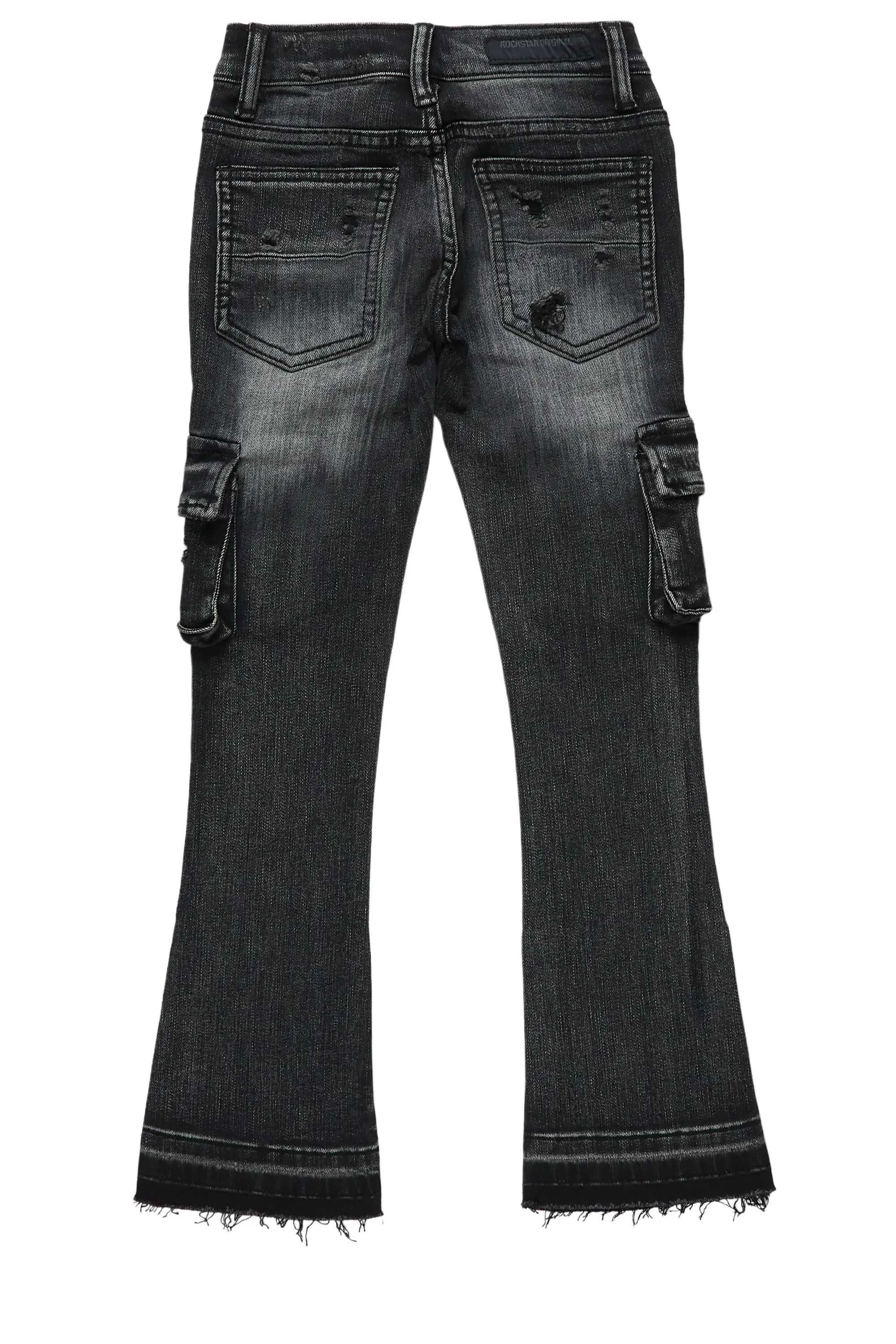 Boys Zaire Grey Cargo Super Stacked Flare Jean - Image 5