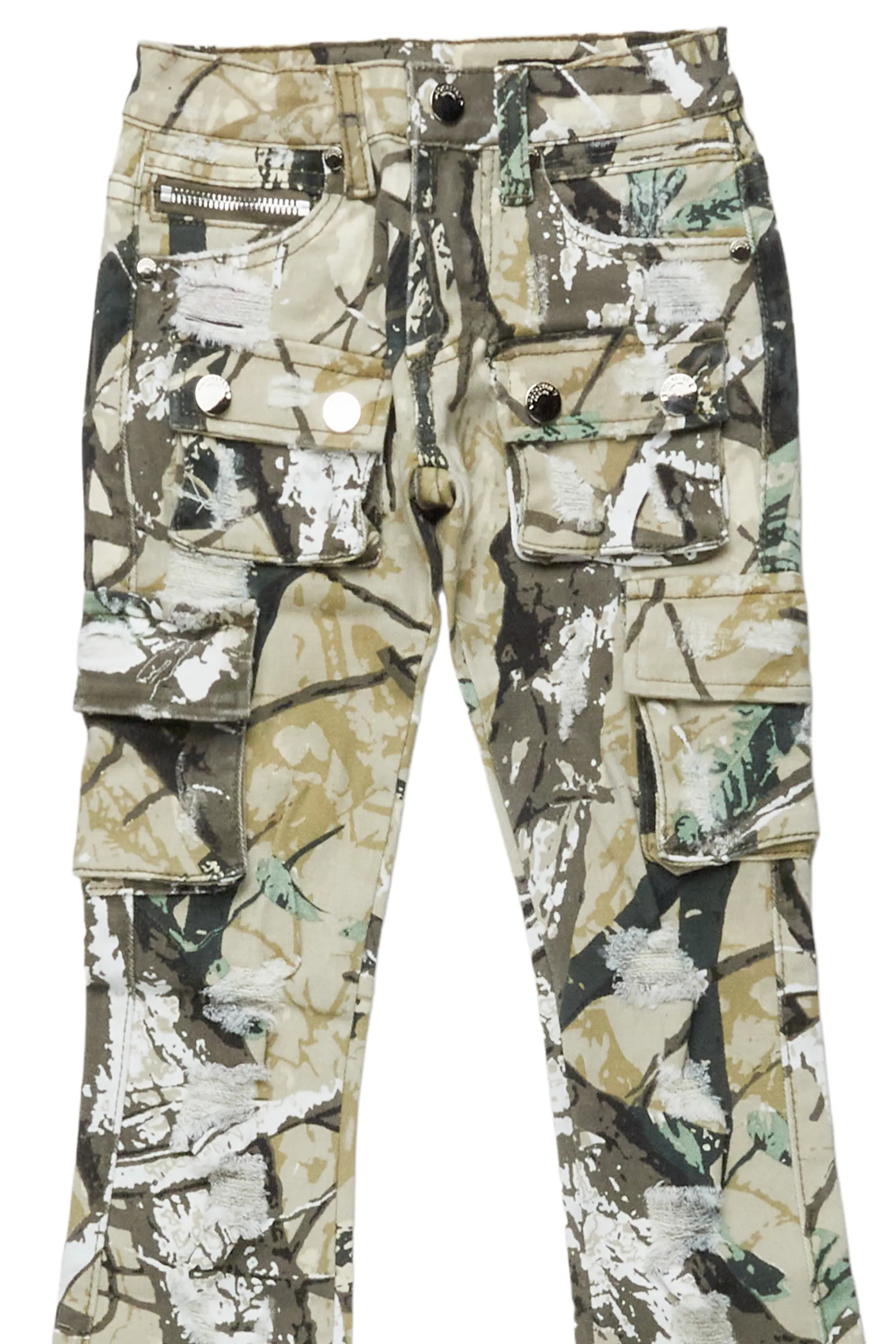 Boys Zaire Tree Camo Cargo Super Stacked Flare Jean - Image 4