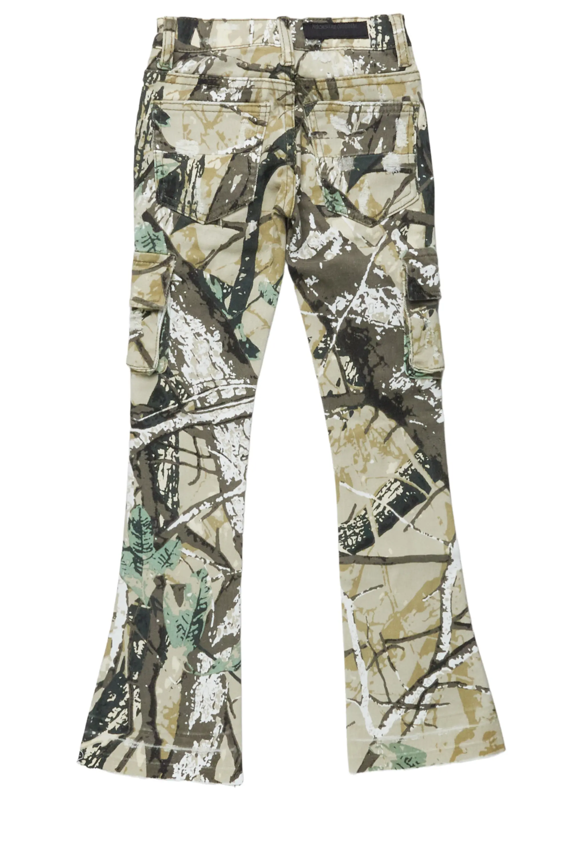 Boys Zaire Tree Camo Cargo Super Stacked Flare Jean - Image 5