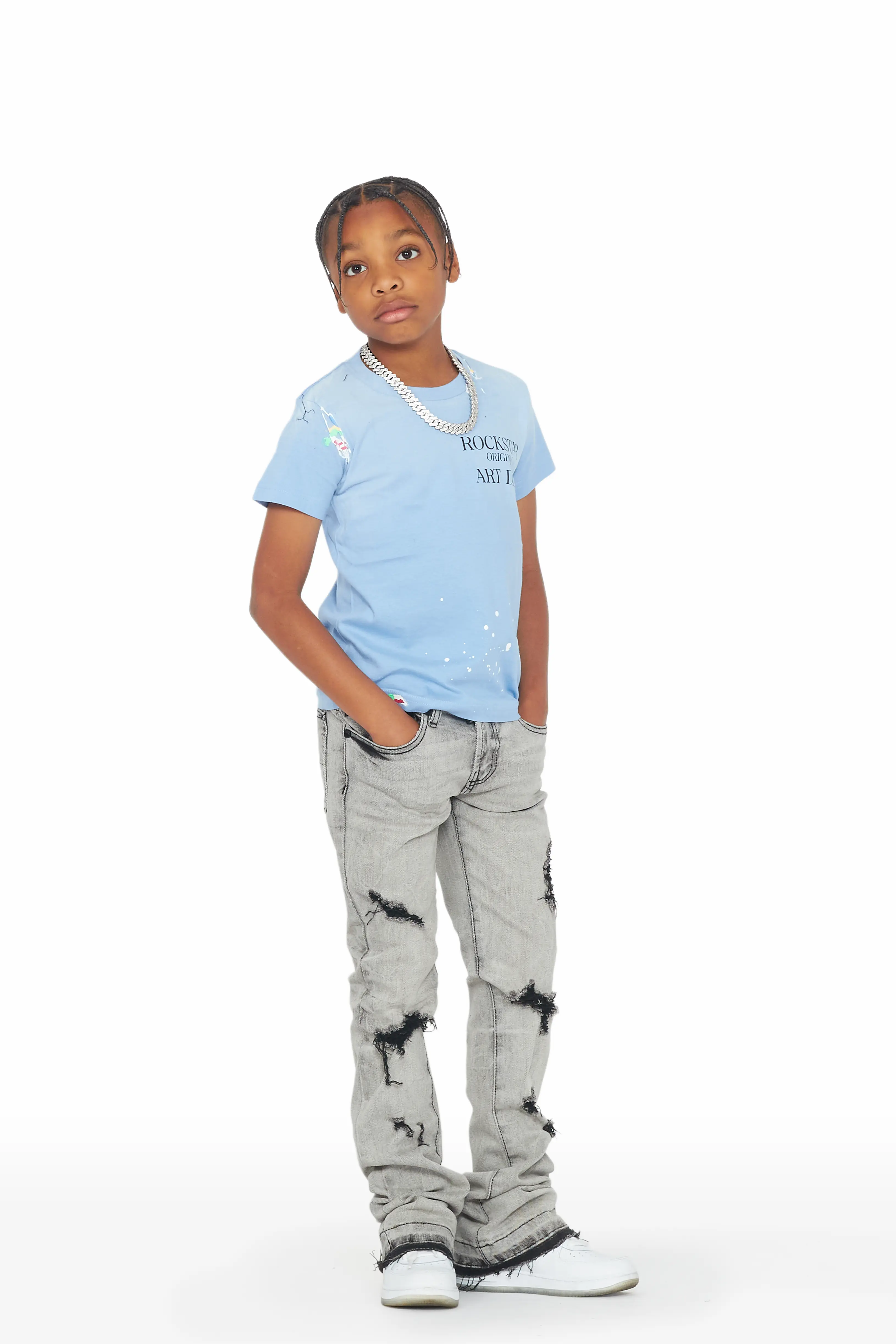 Boys Huxley Light Grey Super Stacked Flare Jean - Image 3