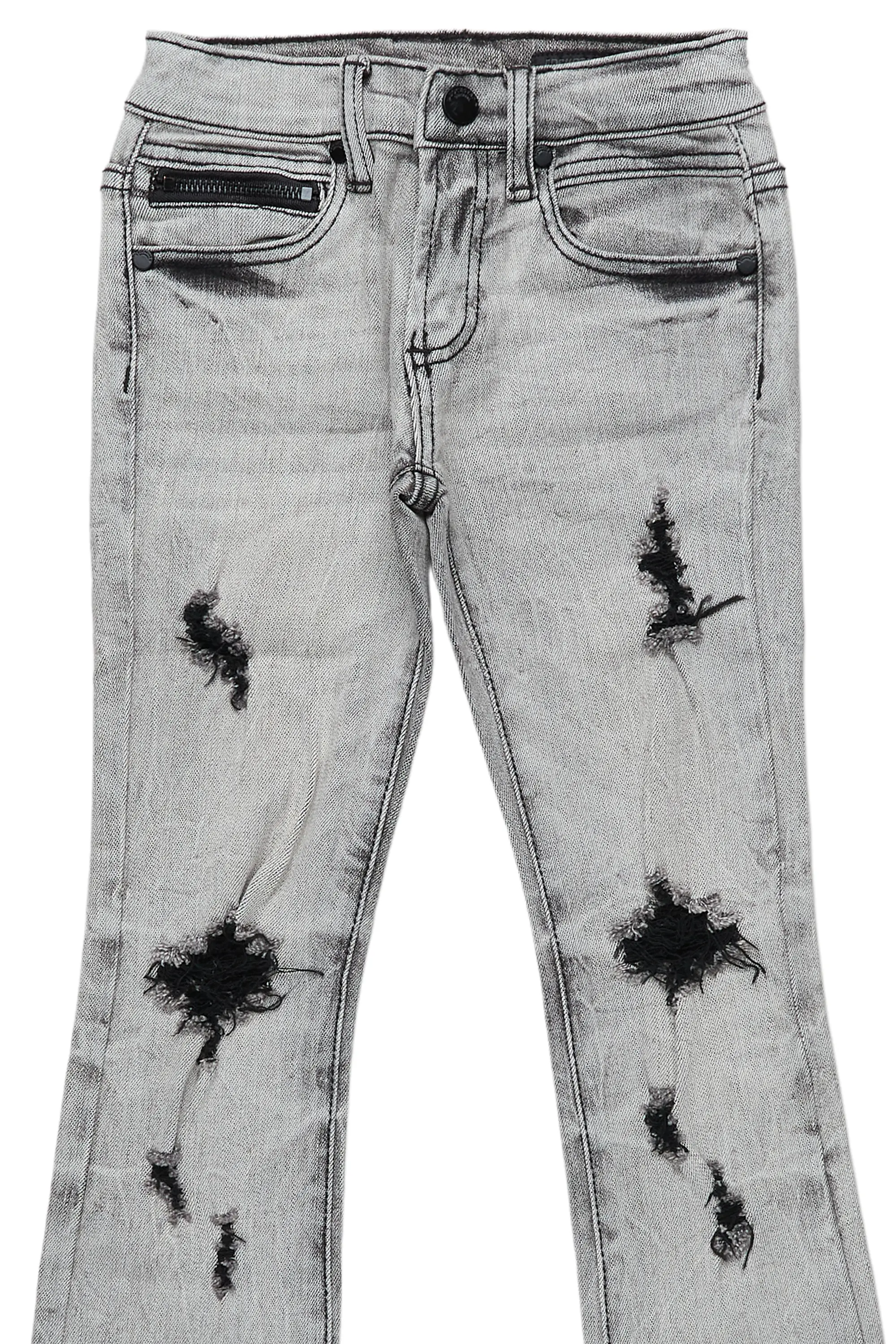 Boys Huxley Light Grey Super Stacked Flare Jean - Image 4