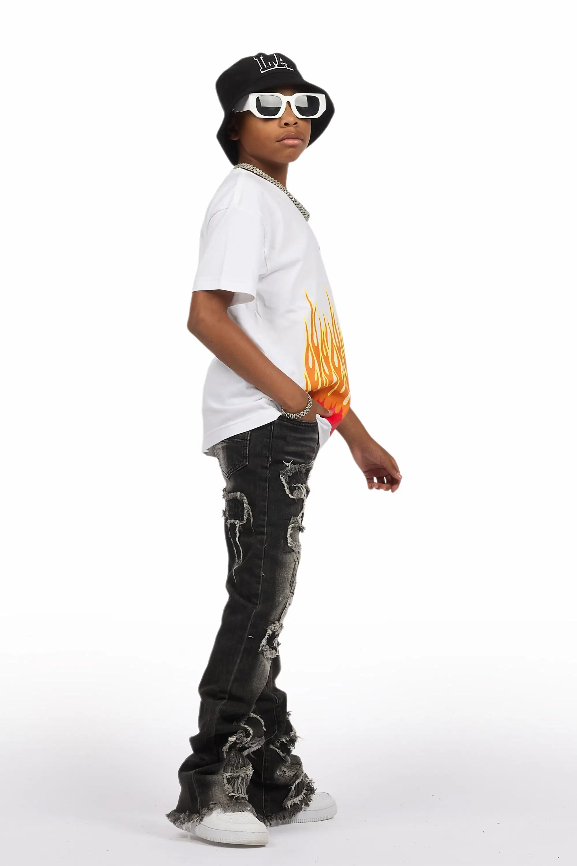 Boys Camden Grey Stacked Flare Jean - Image 5