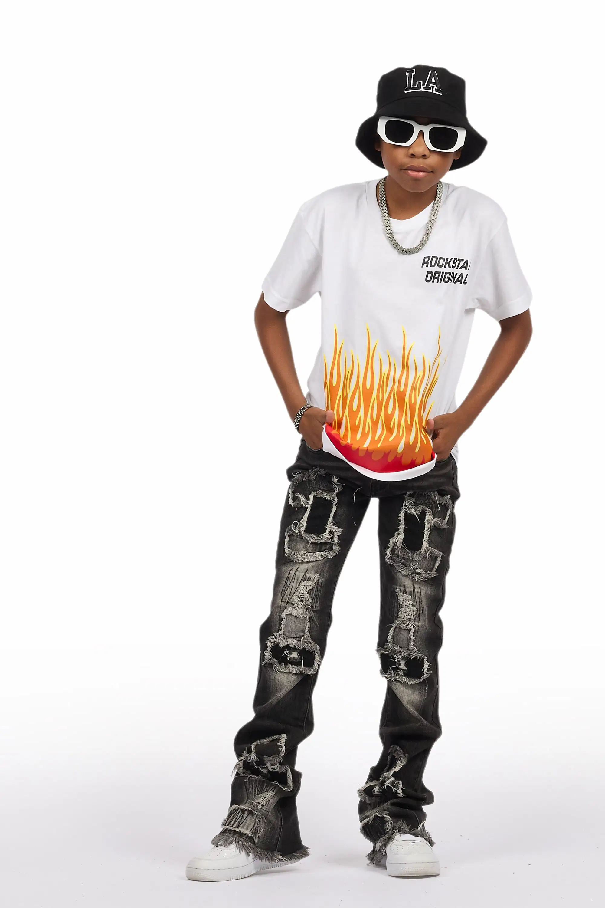 Boys Camden Grey Stacked Flare Jean - Image 7