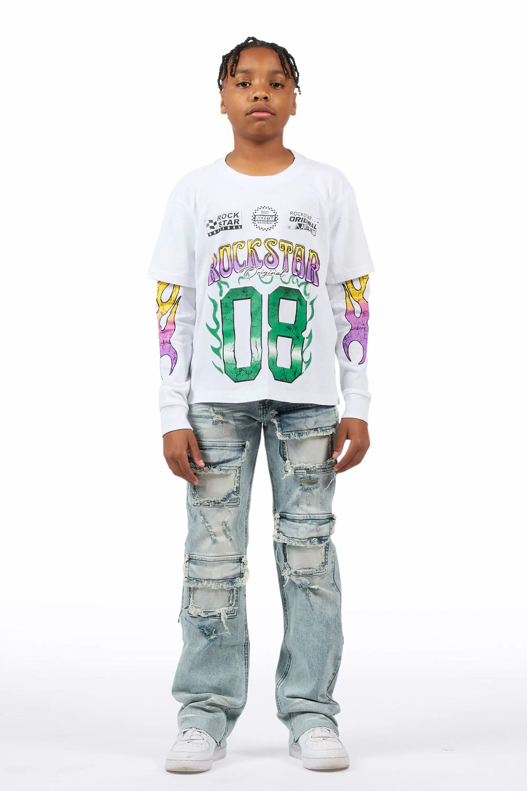 Boys Petrus Blue Stacked Flare Jean - Image 3