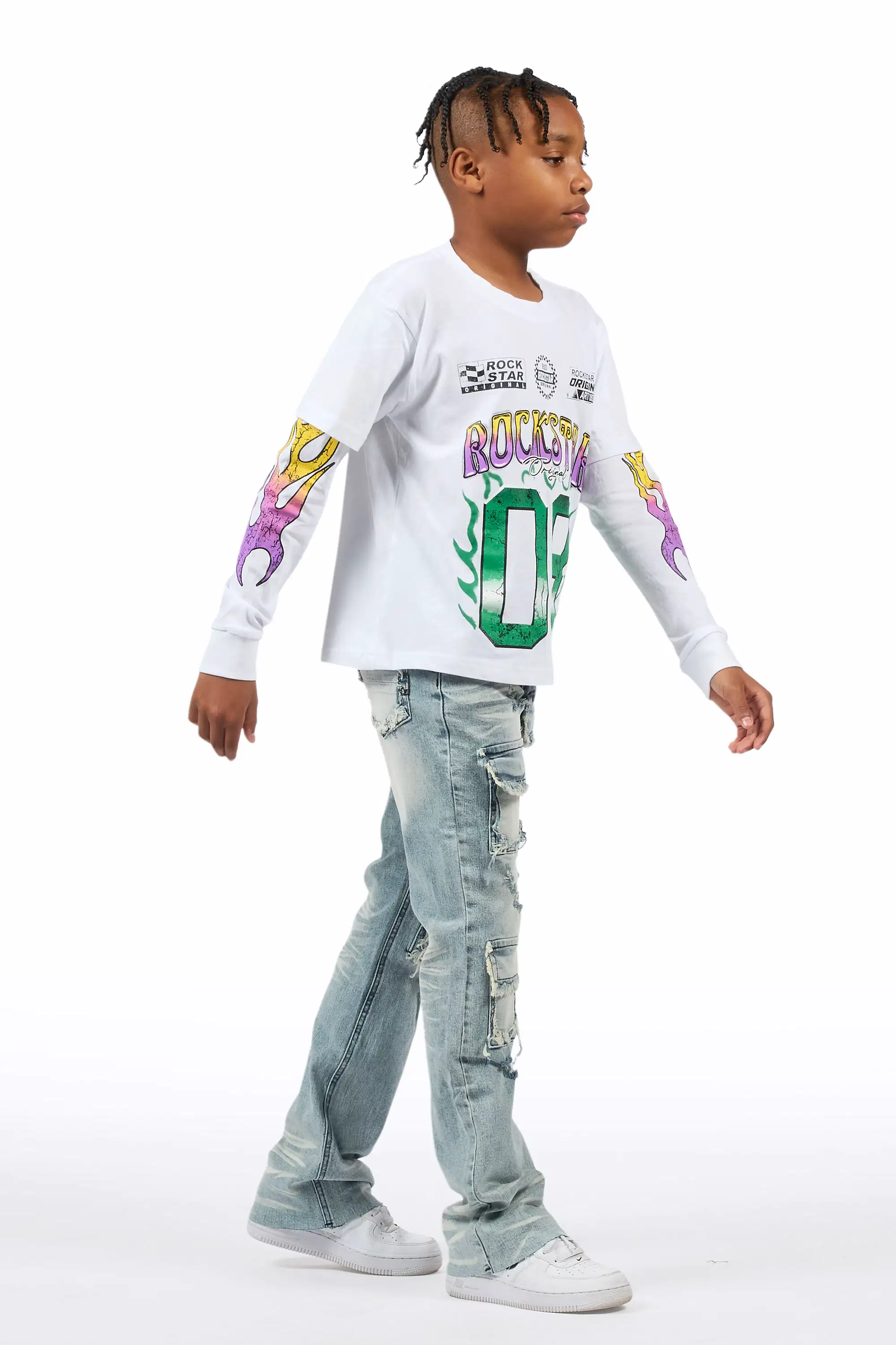 Boys Petrus Blue Stacked Flare Jean - Image 4