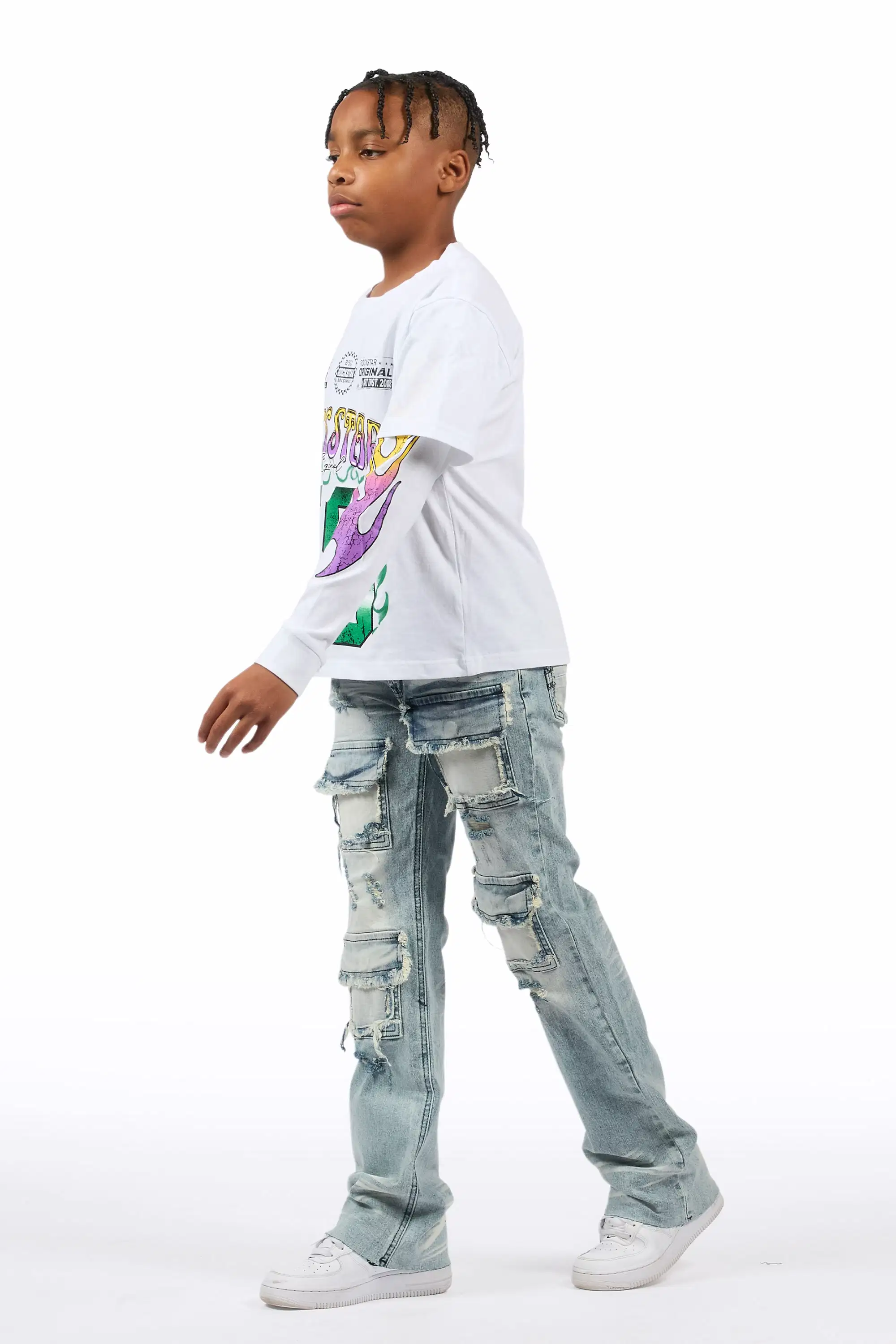 Boys Petrus Blue Stacked Flare Jean - Image 6