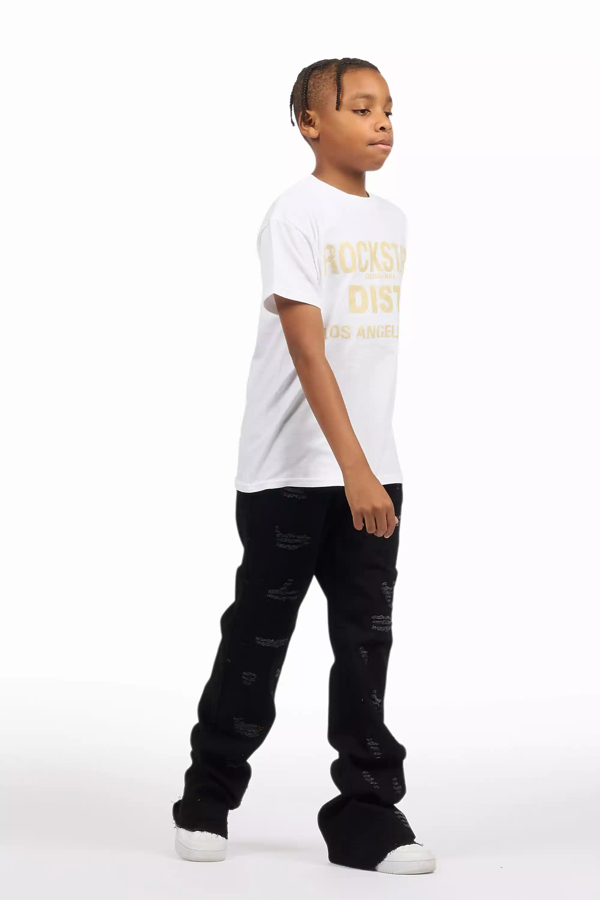 Boys Holibert Jet Black Stacked Flare Jean - Image 4