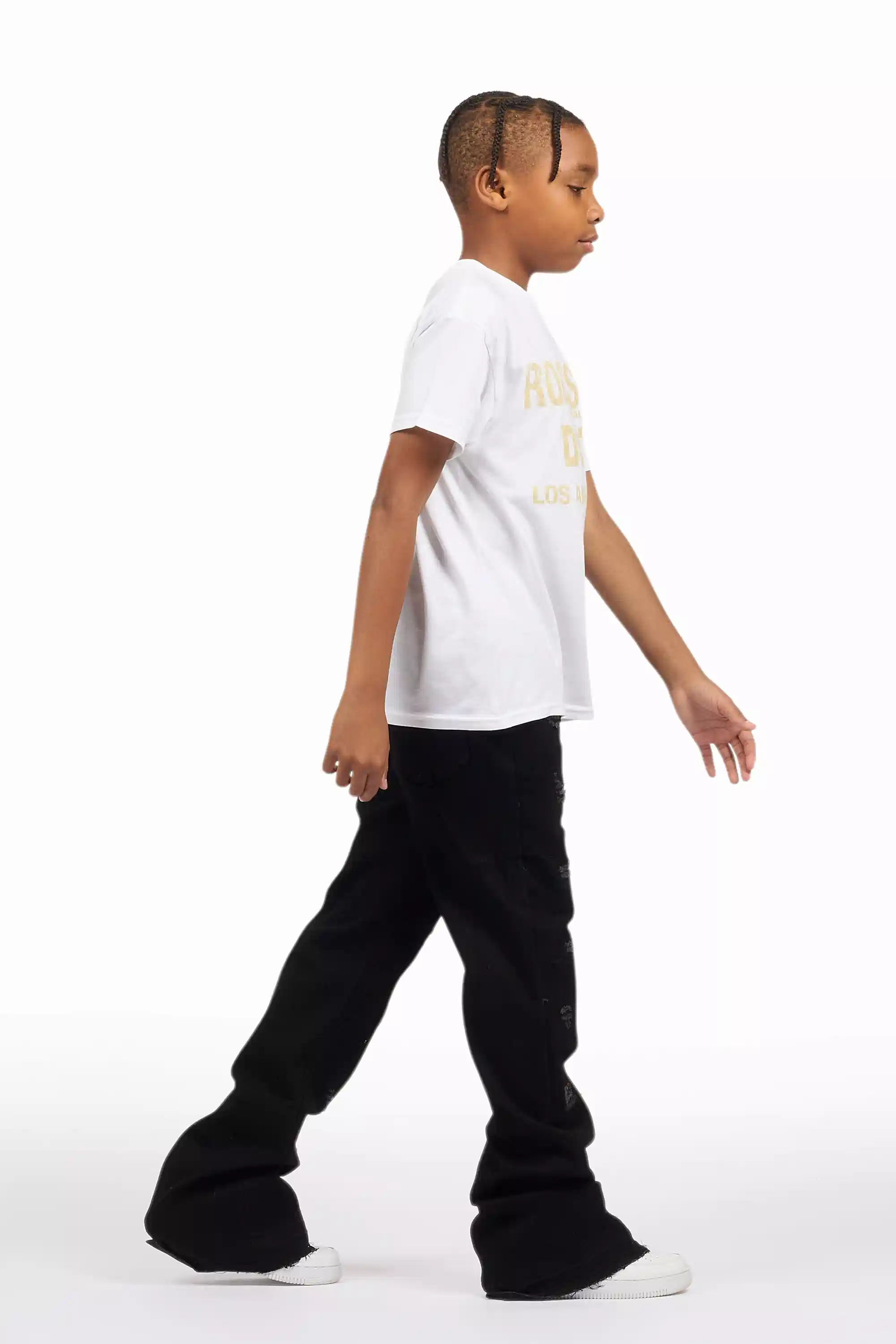 Boys Holibert Jet Black Stacked Flare Jean - Image 5