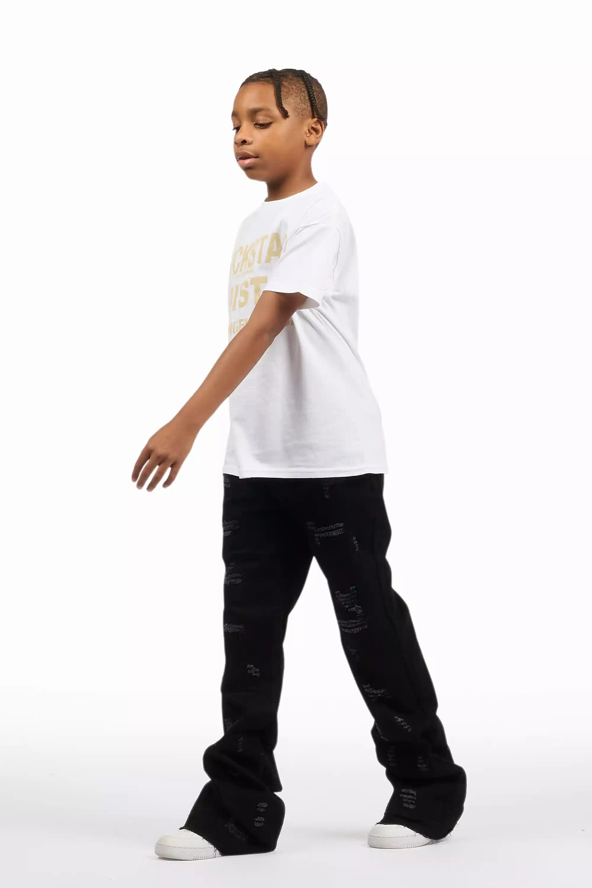 Boys Holibert Jet Black Stacked Flare Jean - Image 7