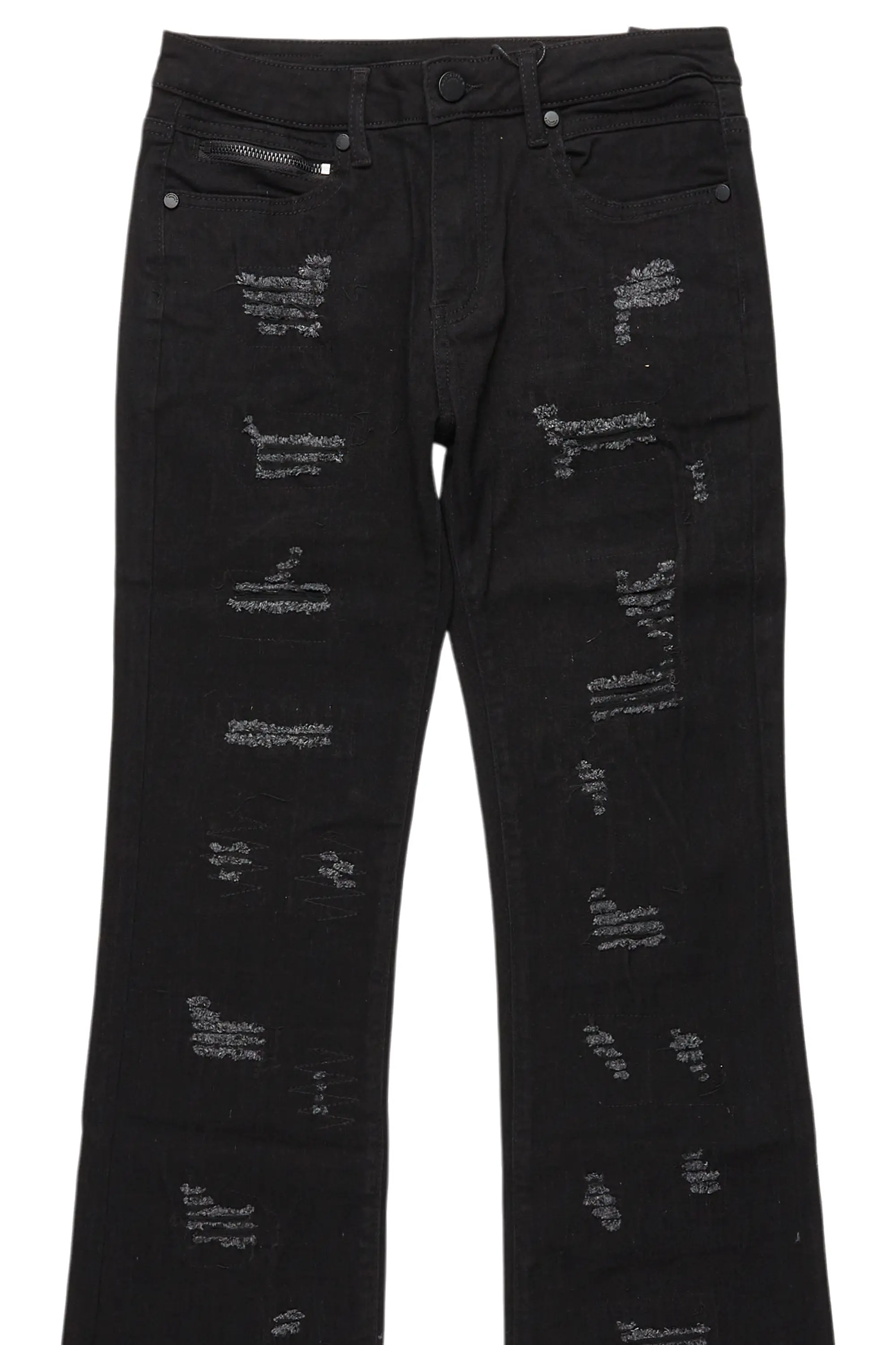 Boys Holibert Jet Black Stacked Flare Jean - Image 8