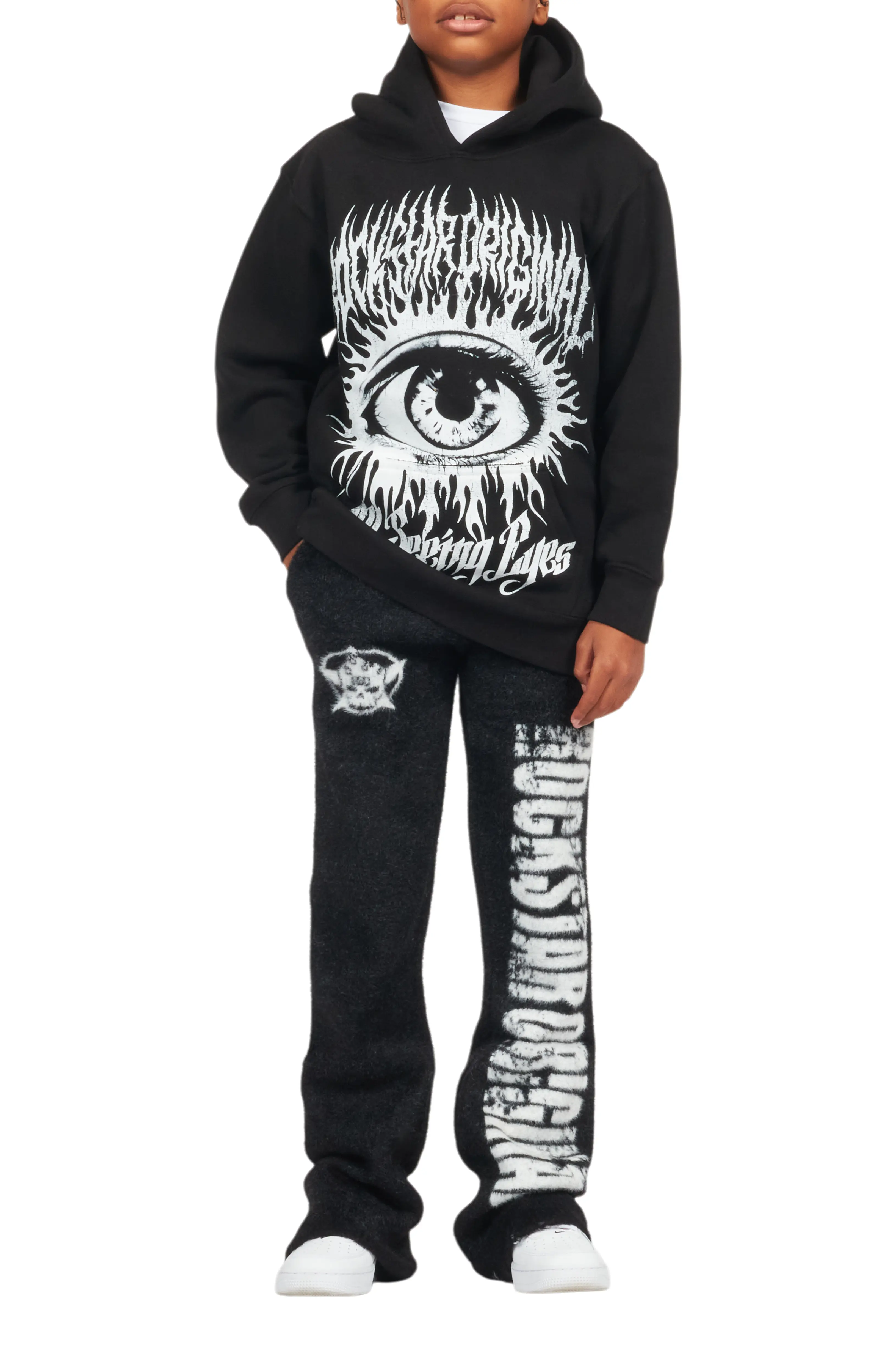Boys Keve Black Knitted Mohair Flare Sweat Pant - Image 10