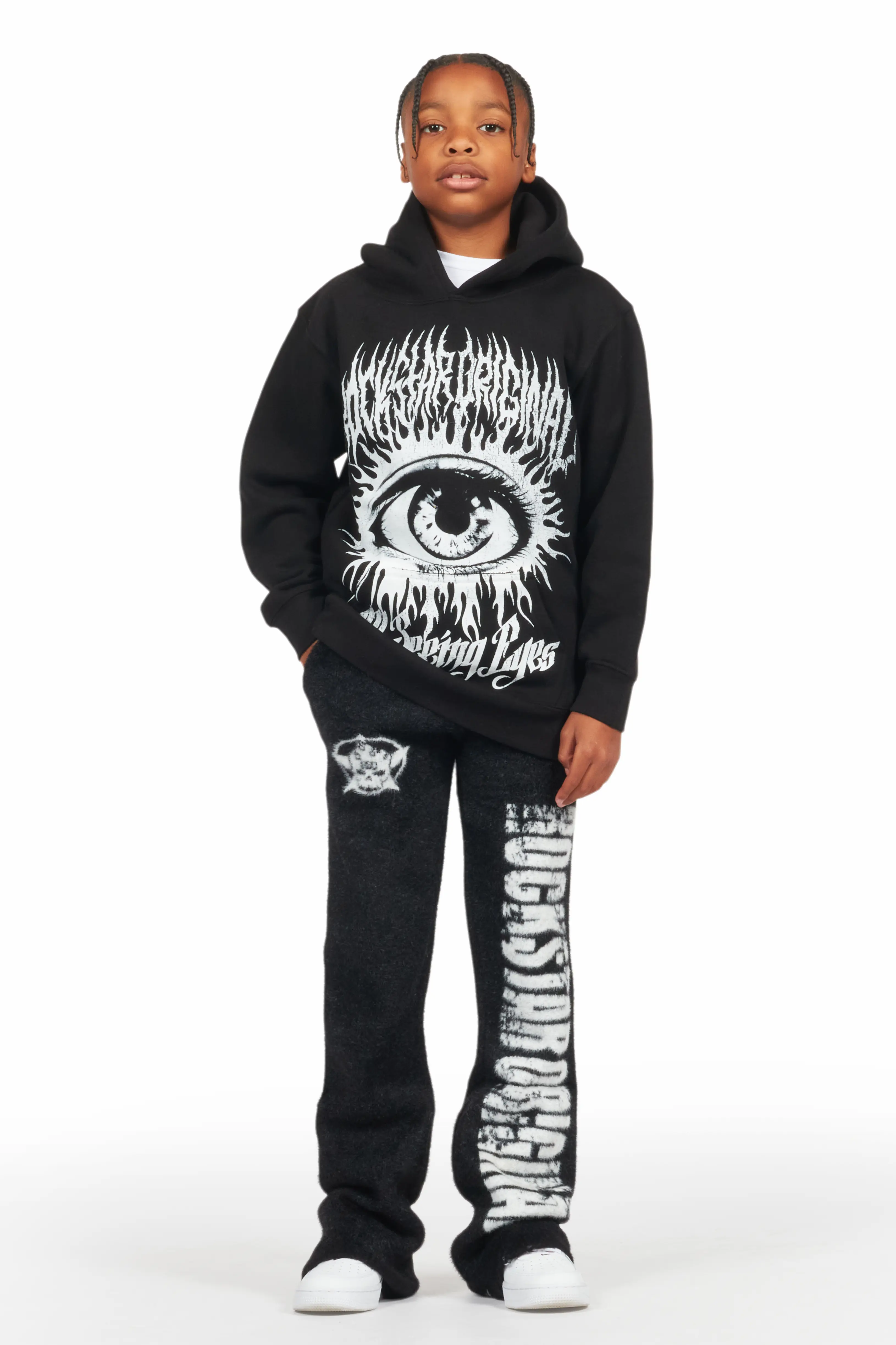 Boys Keve Black Knitted Mohair Flare Sweat Pant - Image 3