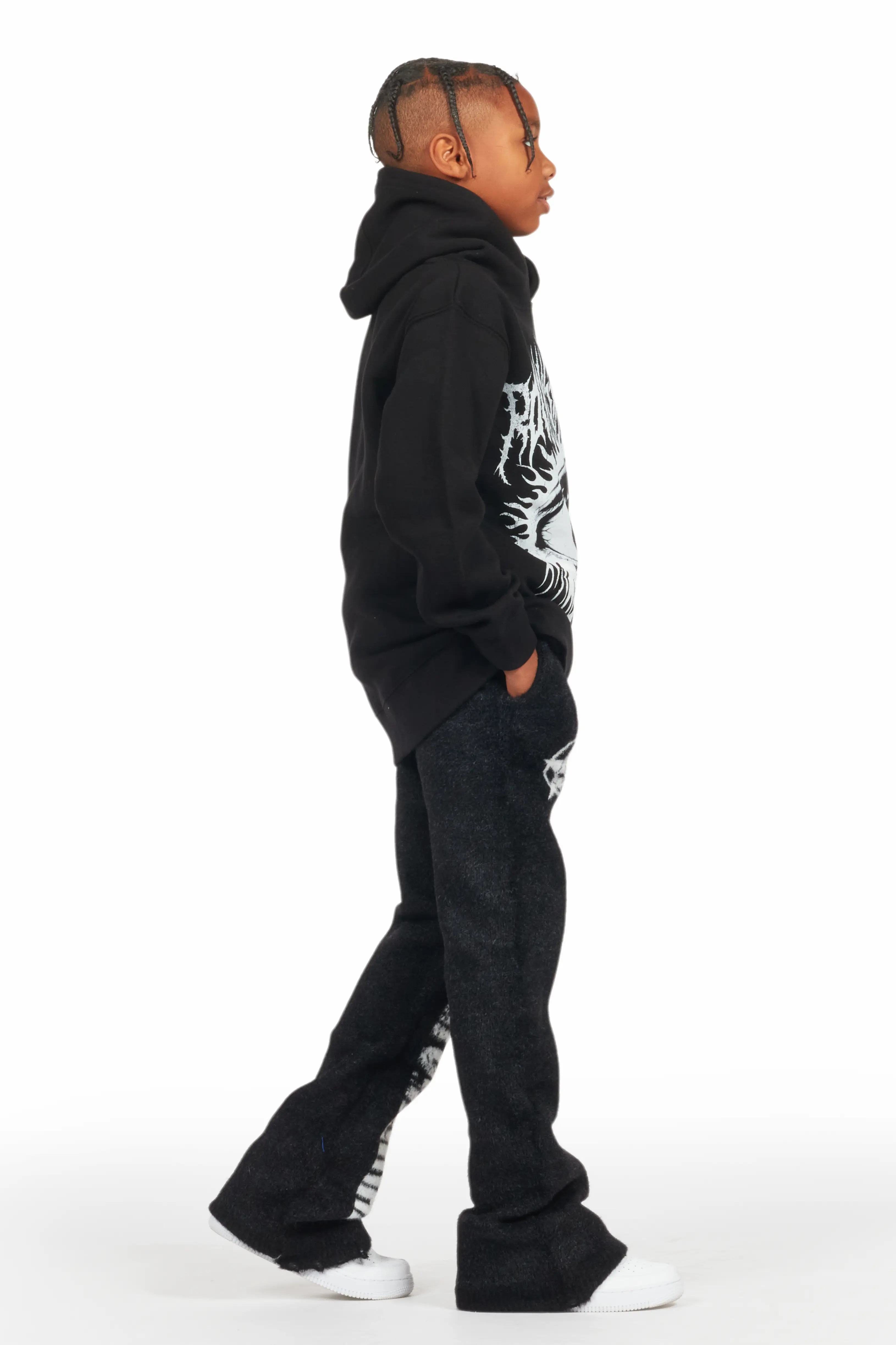 Boys Keve Black Knitted Mohair Flare Sweat Pant - Image 4