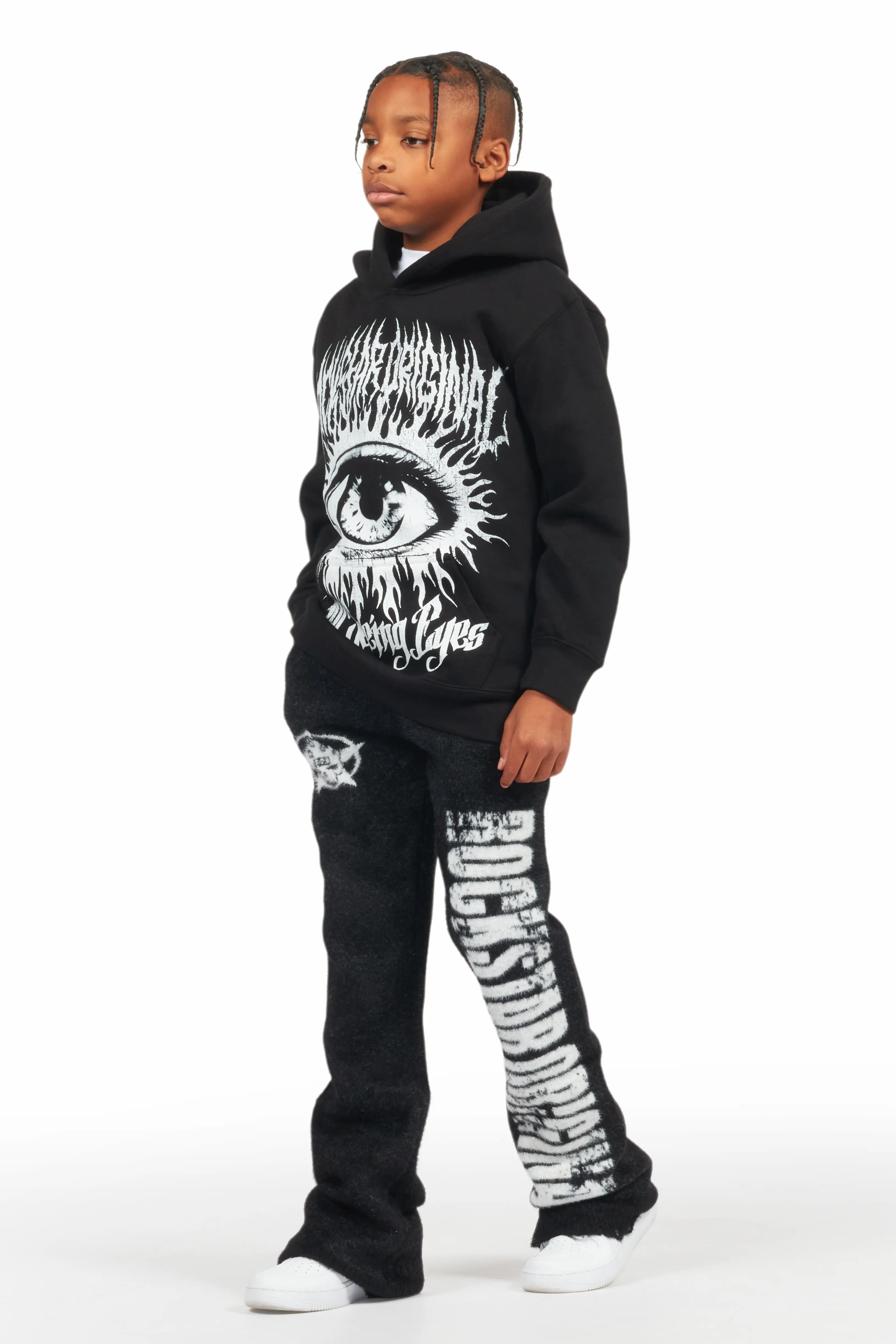 Boys Keve Black Knitted Mohair Flare Sweat Pant - Image 6