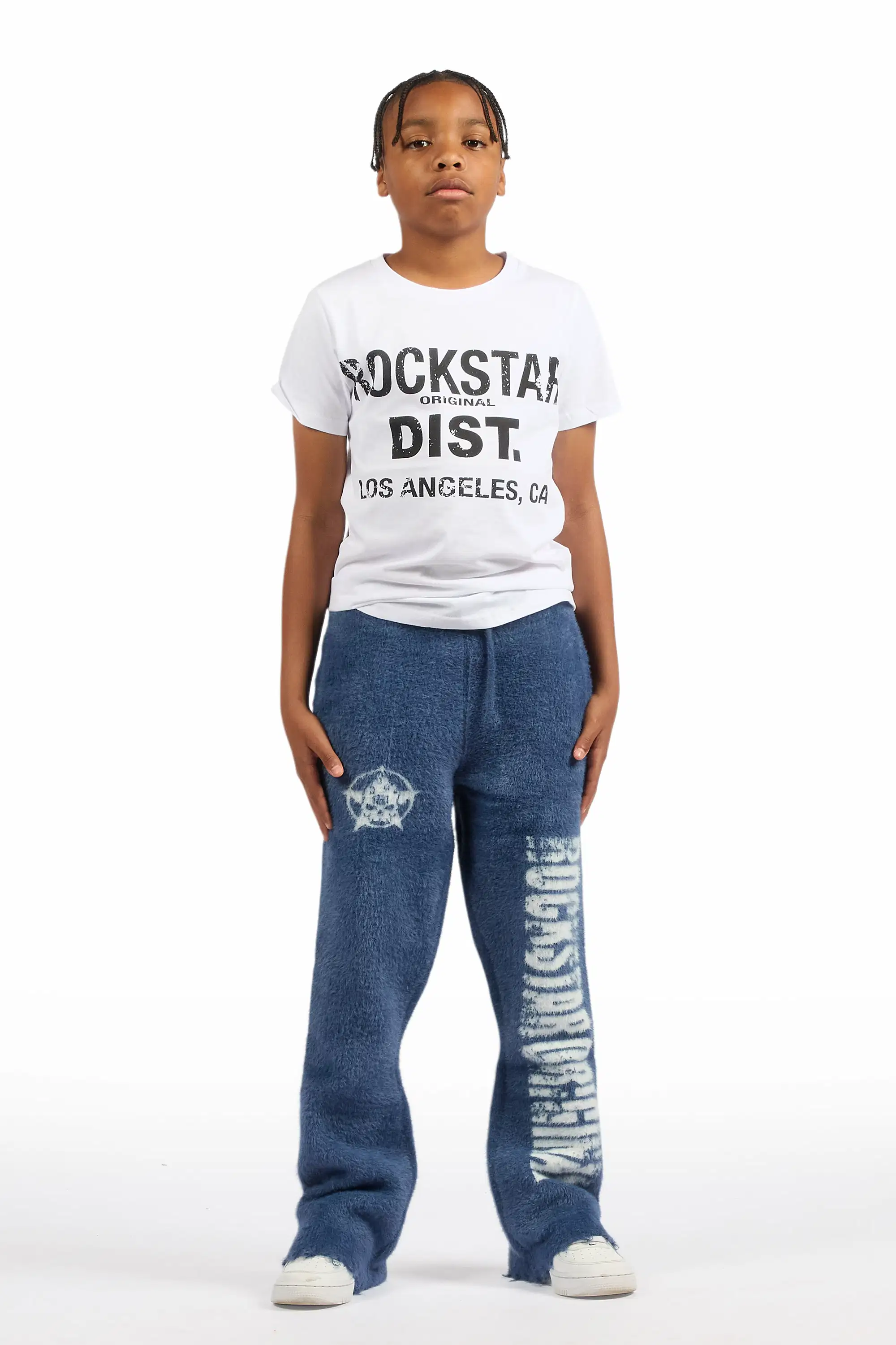 Boys Keve Navy Knitted Mohair Flare Sweat Pant - Image 3