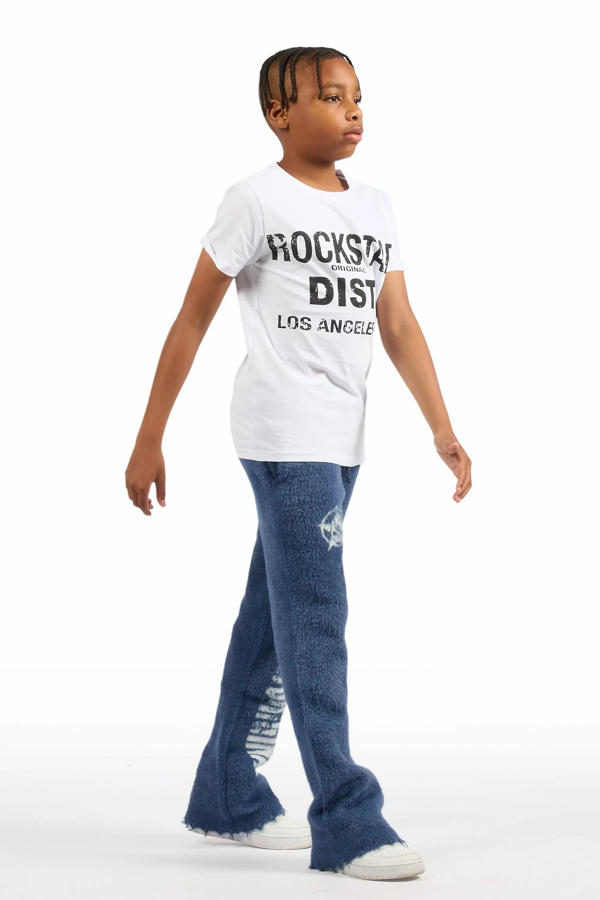 Boys Keve Navy Knitted Mohair Flare Sweat Pant - Image 4