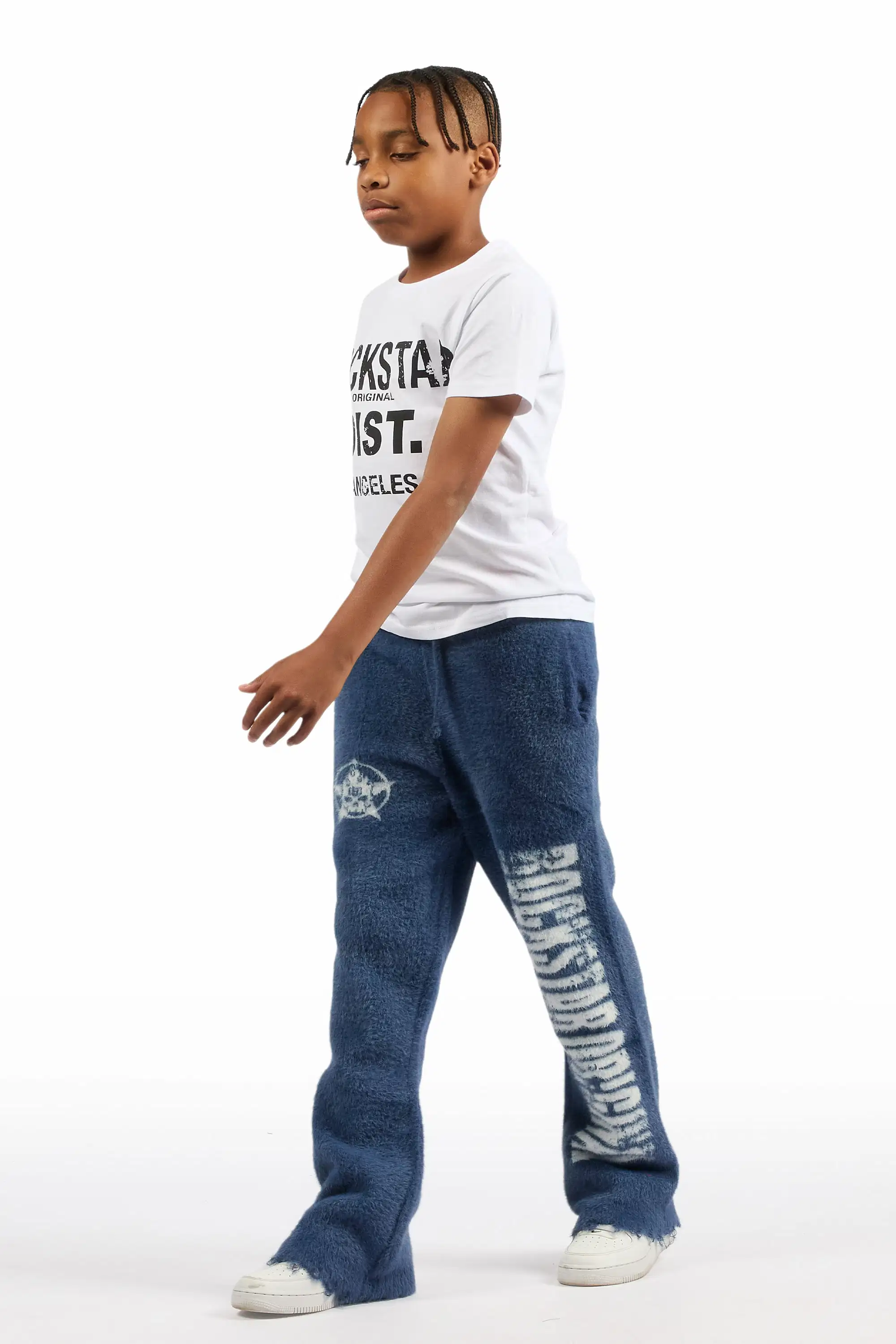 Boys Keve Navy Knitted Mohair Flare Sweat Pant - Image 5