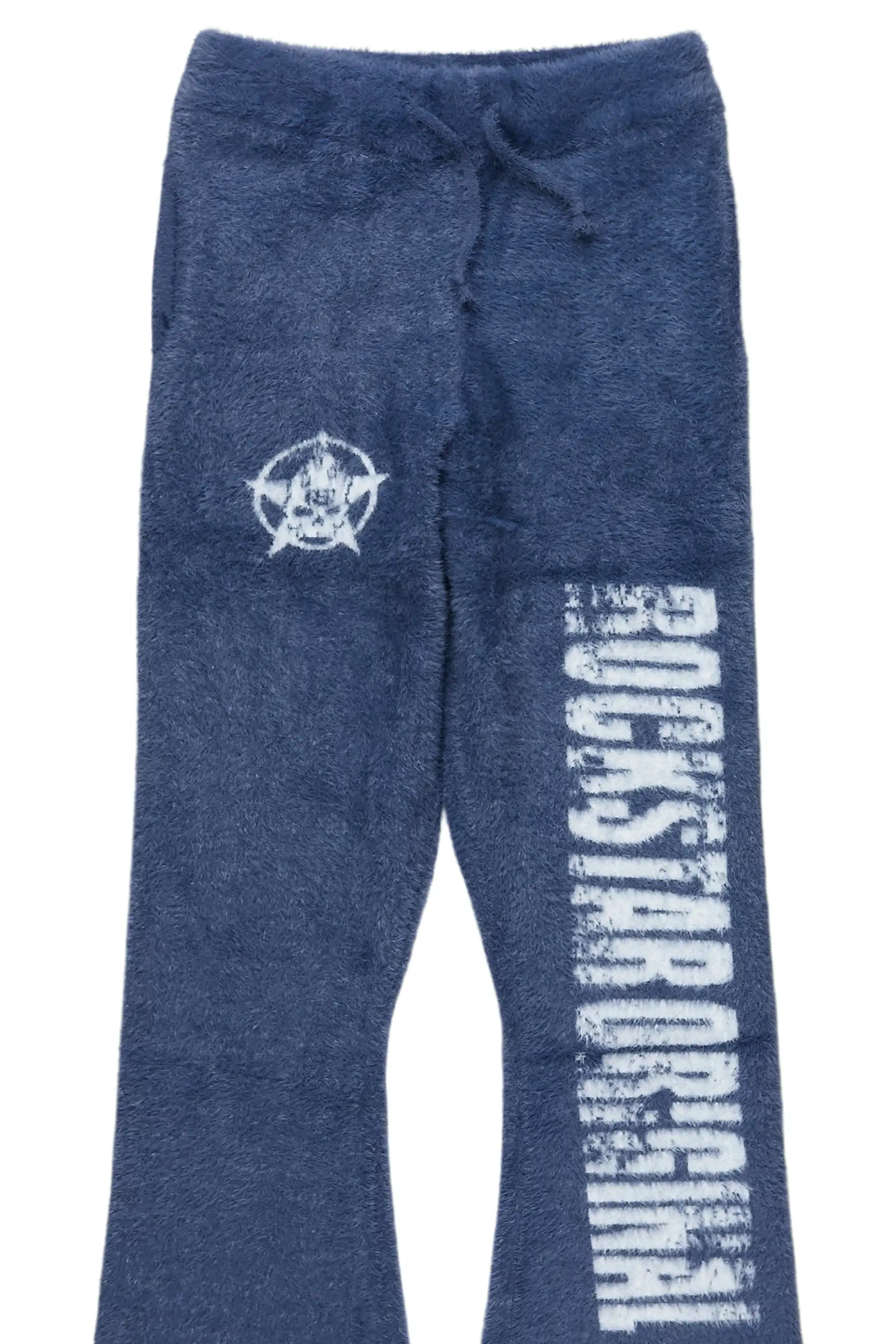Boys Keve Navy Knitted Mohair Flare Sweat Pant - Image 6