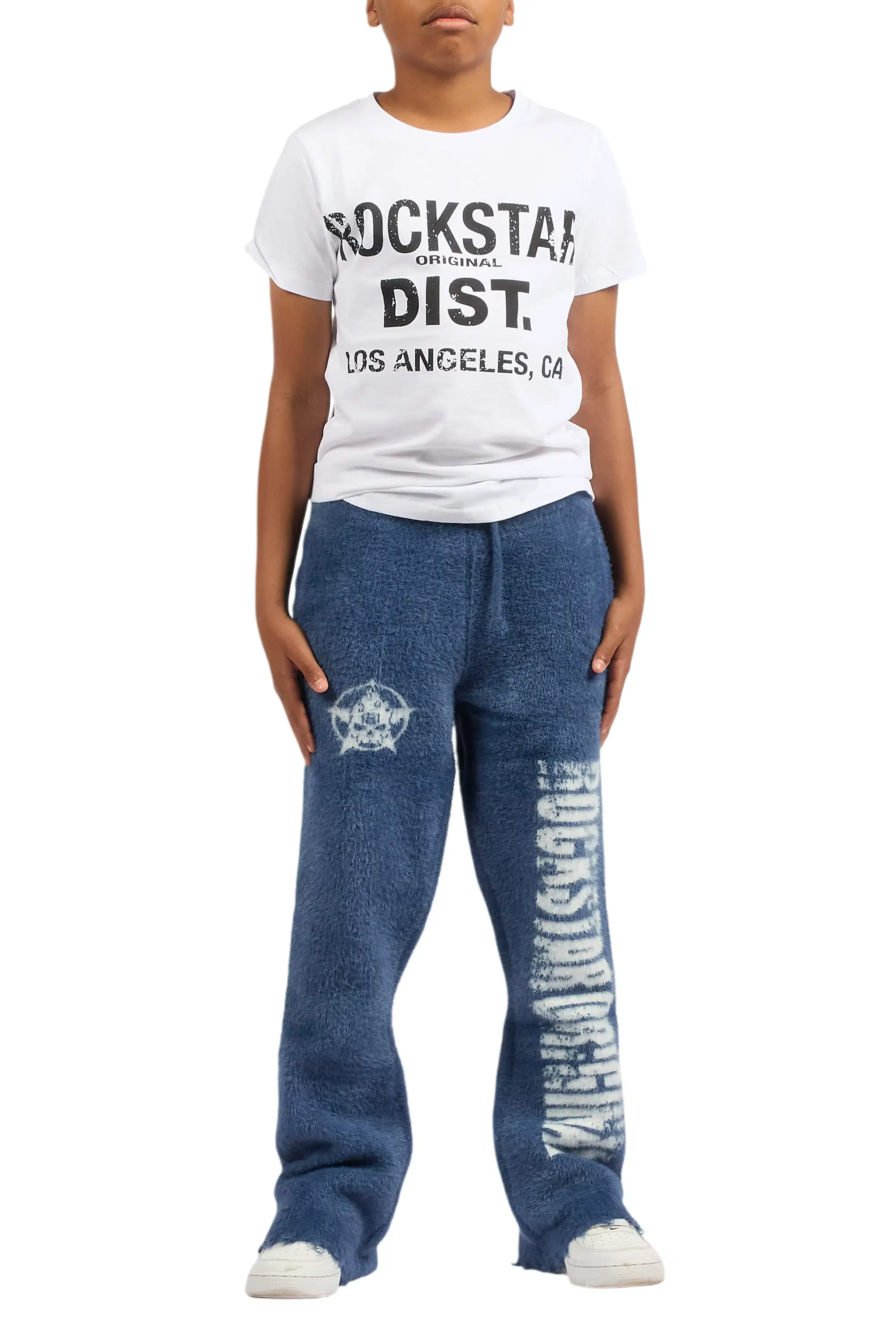 Boys Keve Navy Knitted Mohair Flare Sweat Pant - Image 8