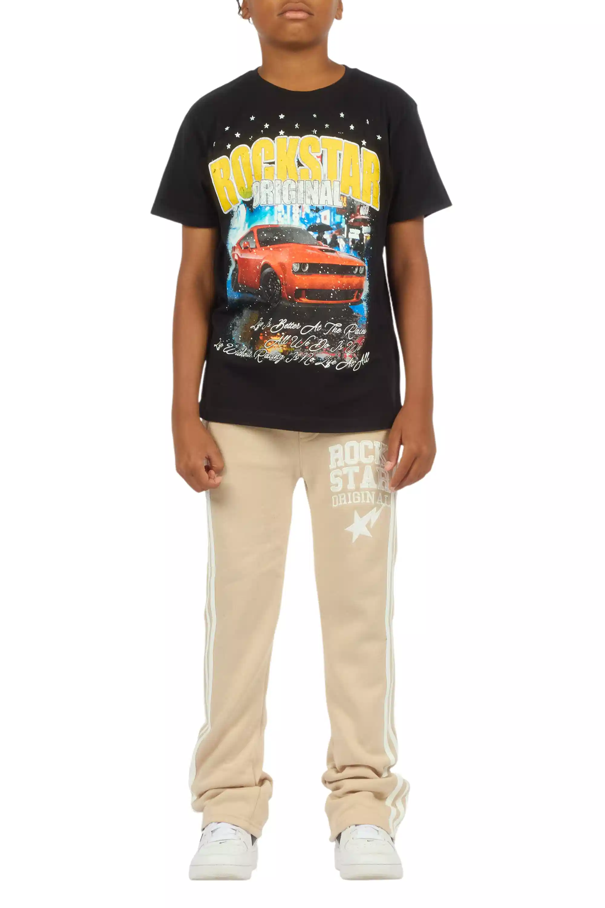 Boys Gerrit Beige Stacked Baggy Track Pant - Image 11
