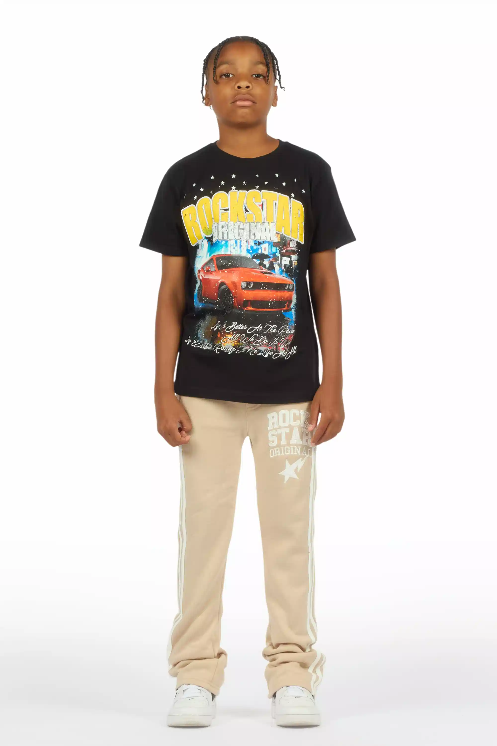 Boys Gerrit Beige Stacked Baggy Track Pant - Image 3