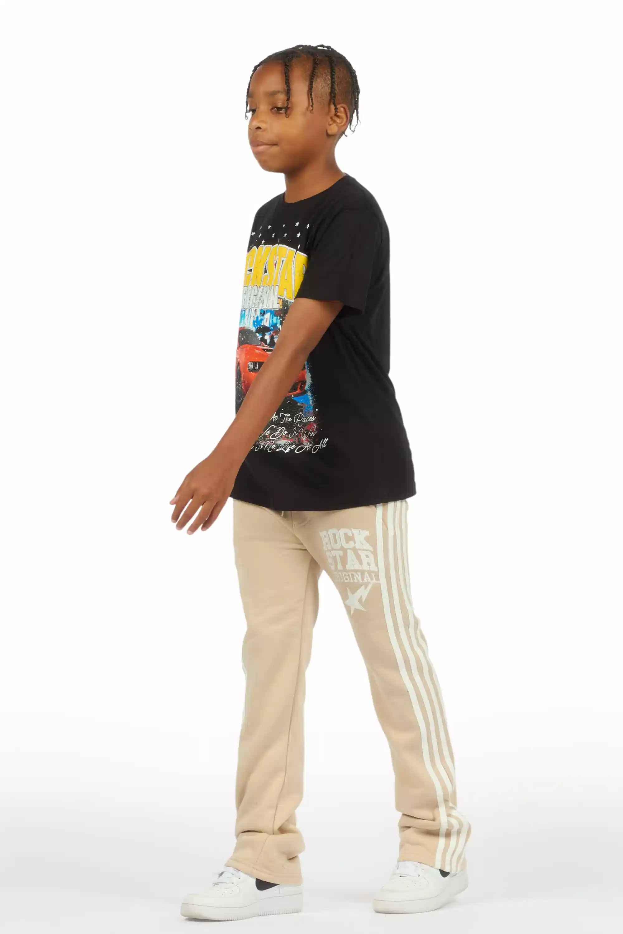 Boys Gerrit Beige Stacked Baggy Track Pant - Image 7