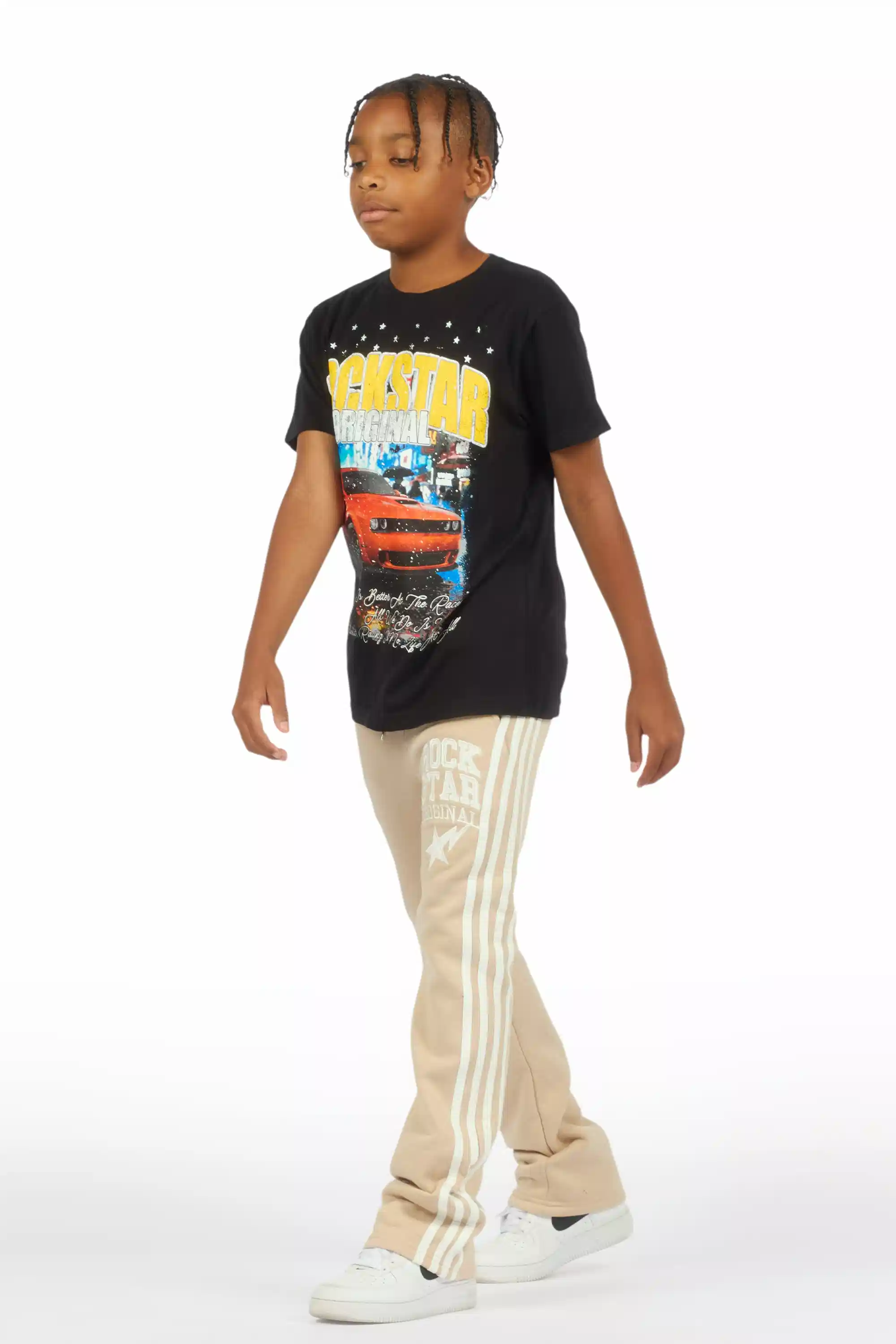 Boys Gerrit Beige Stacked Baggy Track Pant - Image 8