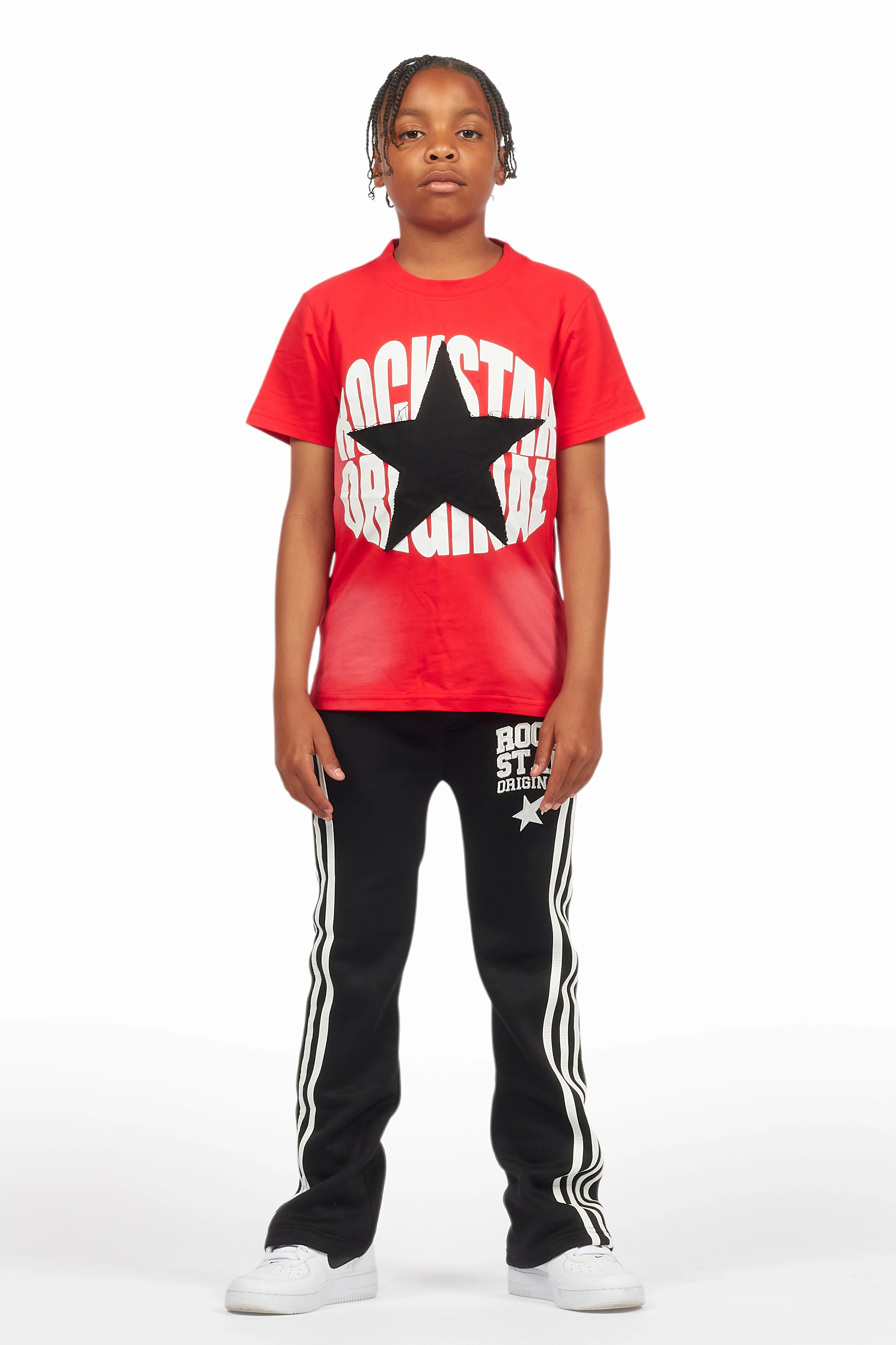 Boys Gerrit Black Stacked Baggy Track Pant - Image 3