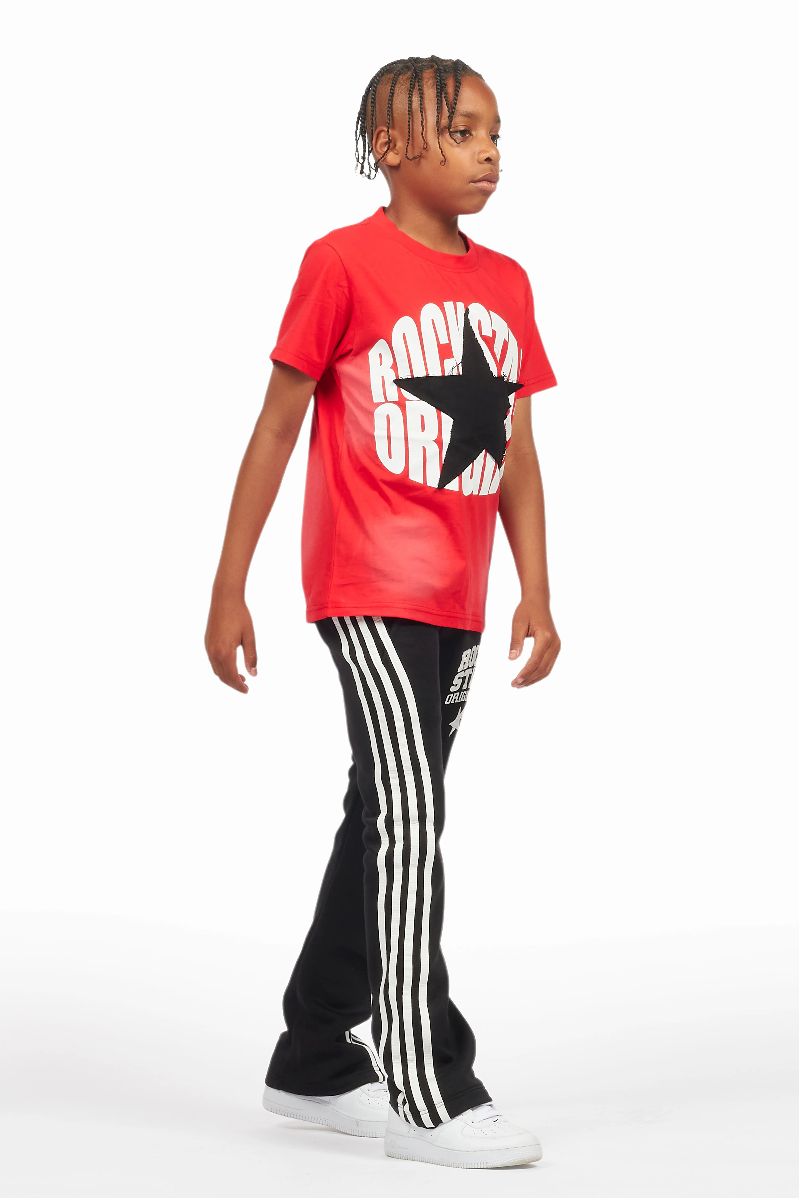 Boys Gerrit Black Stacked Baggy Track Pant - Image 4