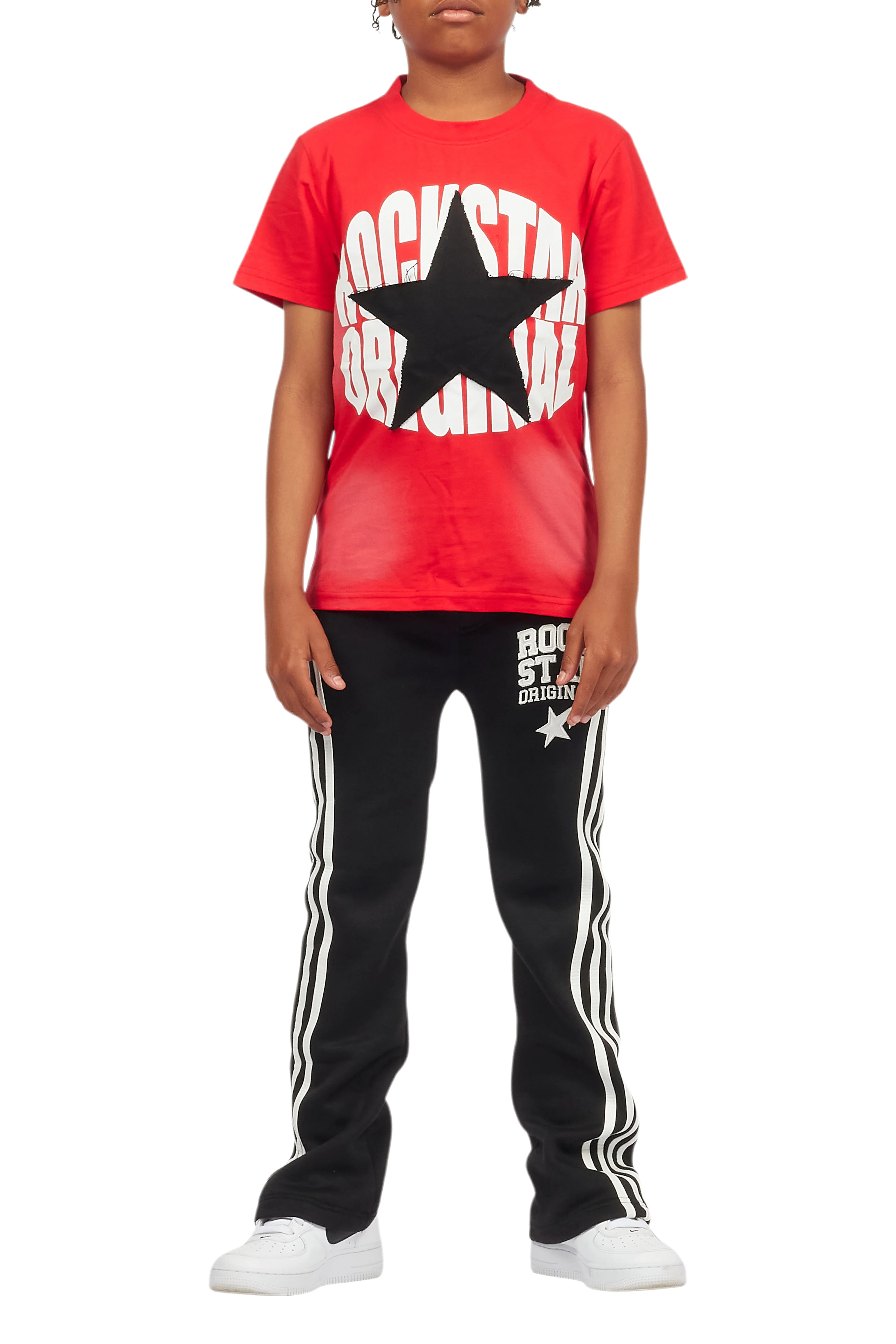 Boys Gerrit Black Stacked Baggy Track Pant - Image 9