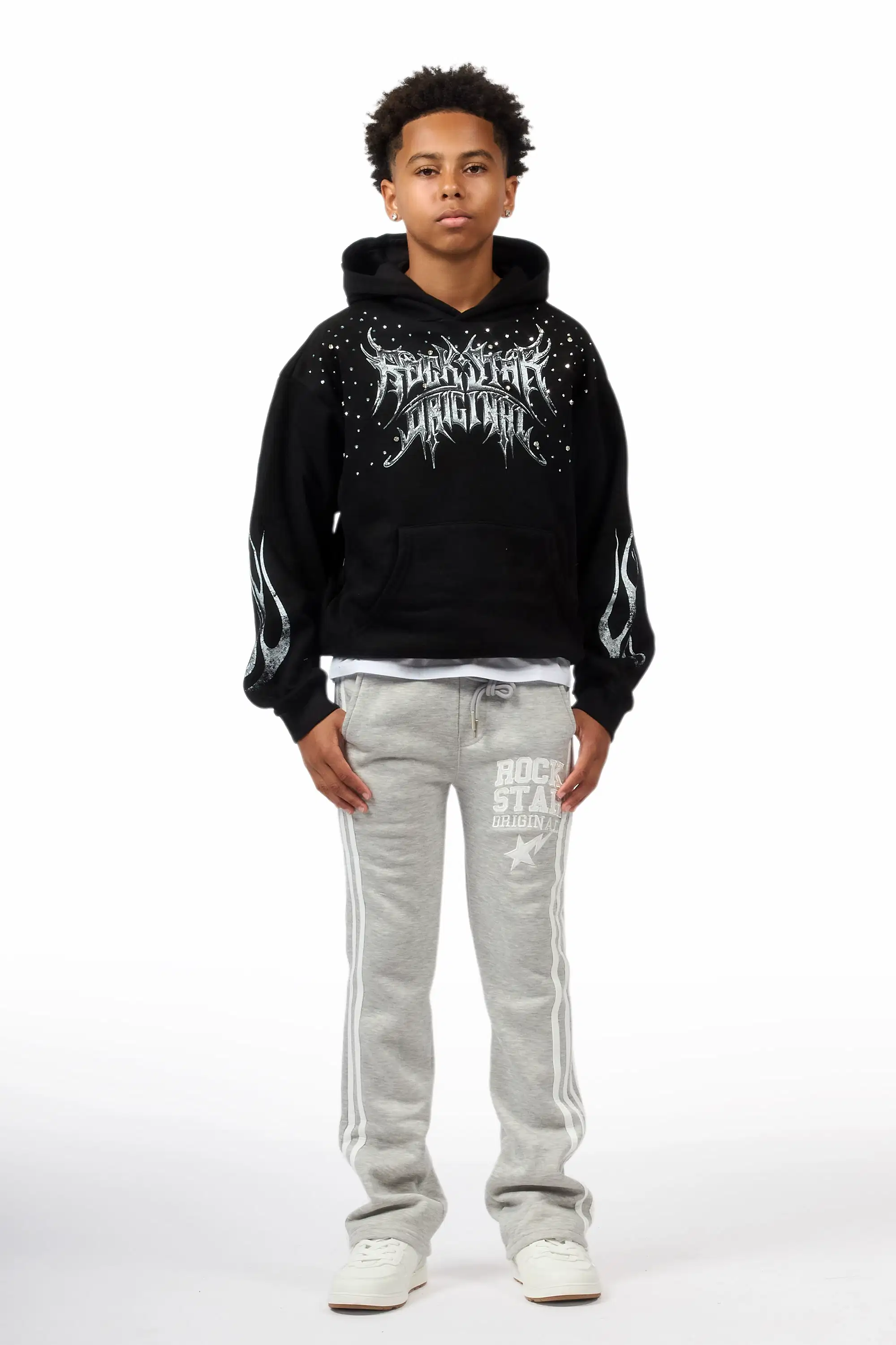 Boys Gerrit Grey Stacked Baggy Track Pant - Image 3