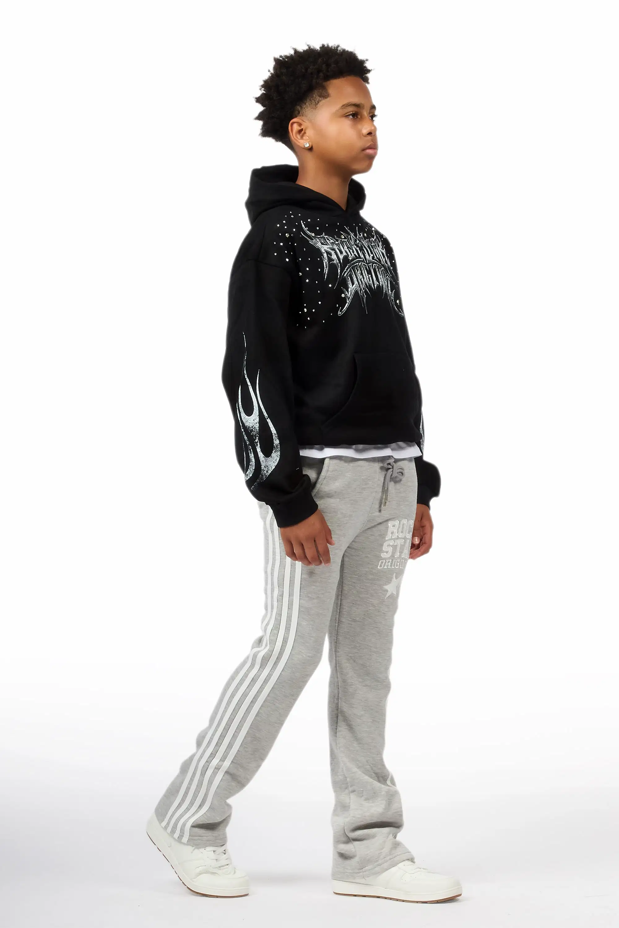 Boys Gerrit Grey Stacked Baggy Track Pant - Image 4