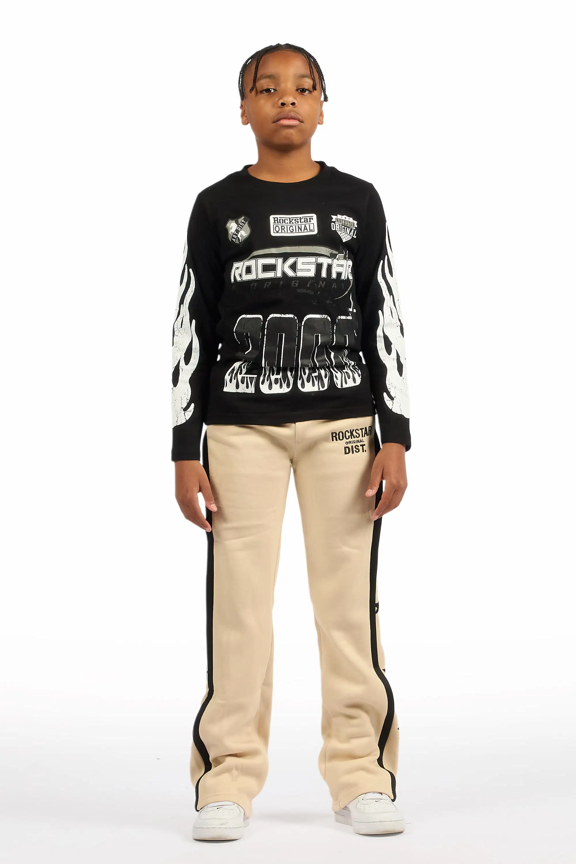 Boys Arkady Beige Stacked Flare Track Pant - Image 3