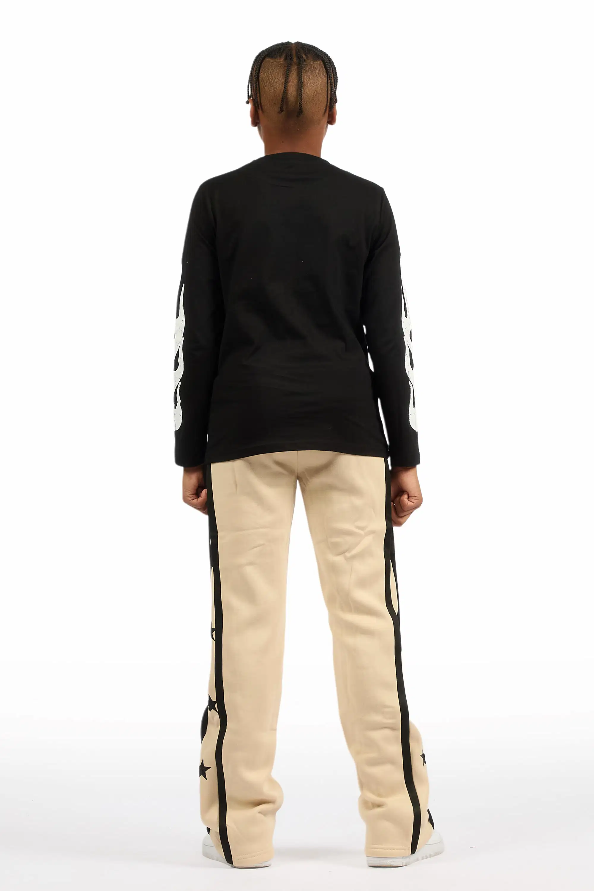Boys Arkady Beige Stacked Flare Track Pant - Image 5