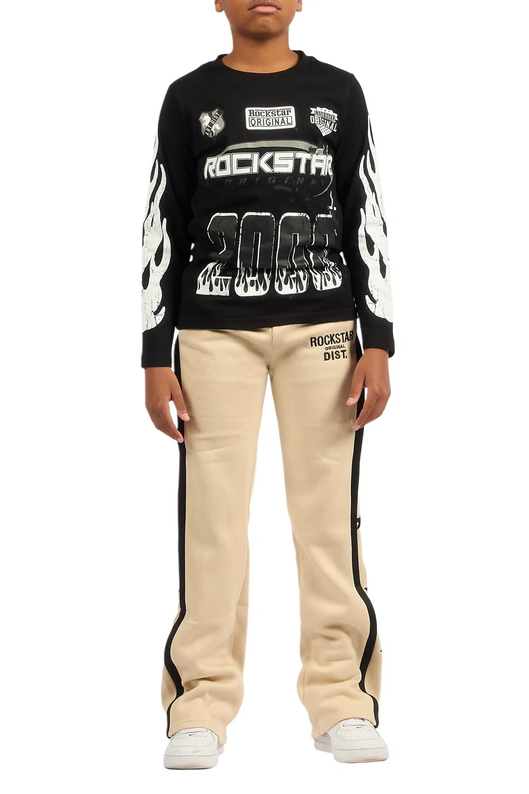 Boys Arkady Beige Stacked Flare Track Pant - Image 9
