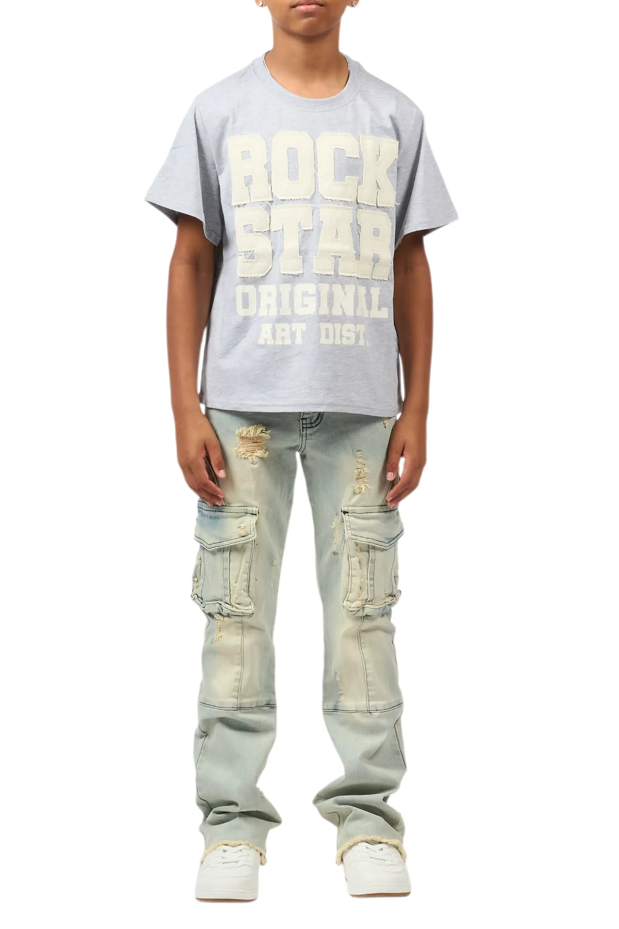 Boys Adalee Blue Stacked Flare Jean - Image 10