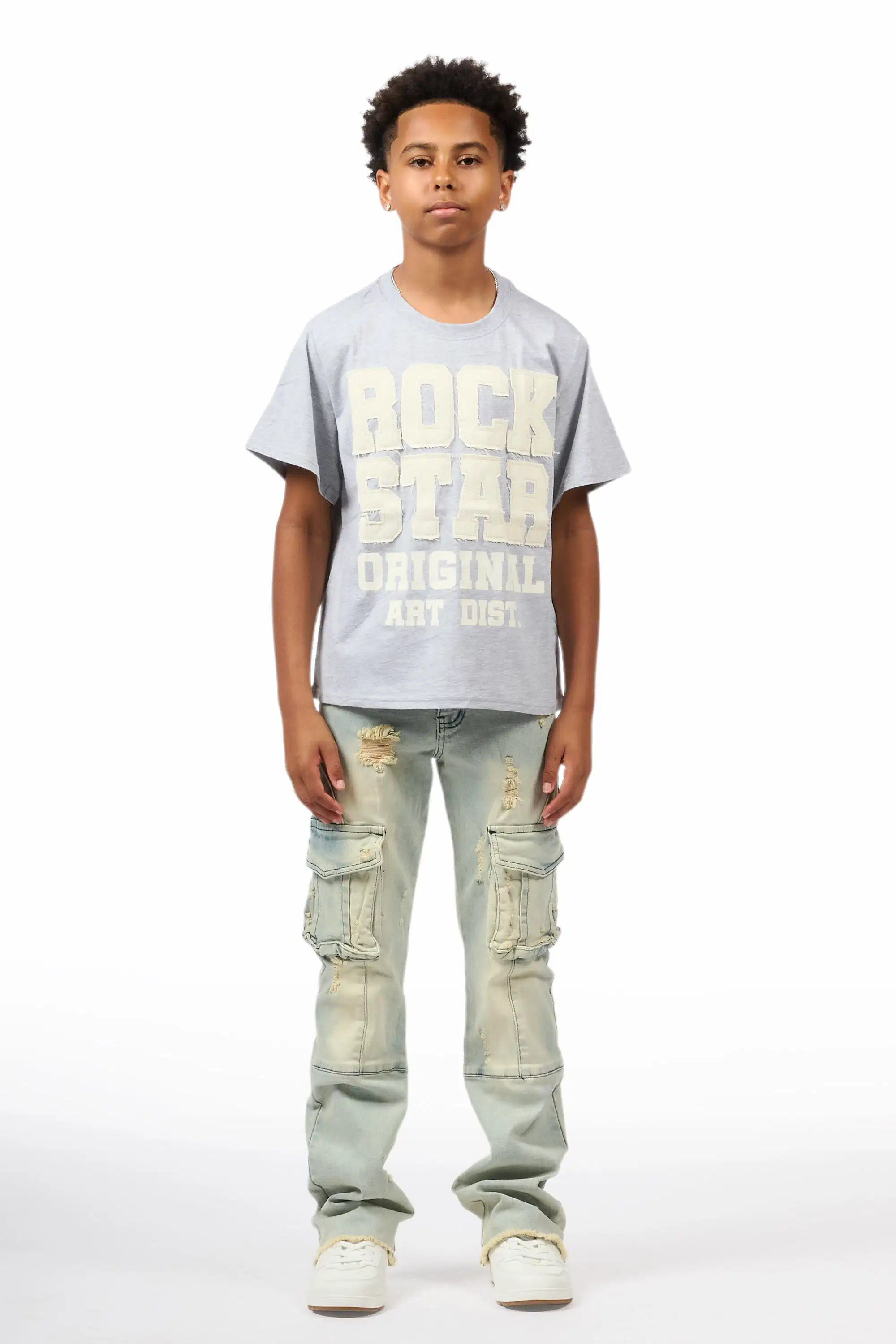 Boys Adalee Blue Stacked Flare Jean - Image 3