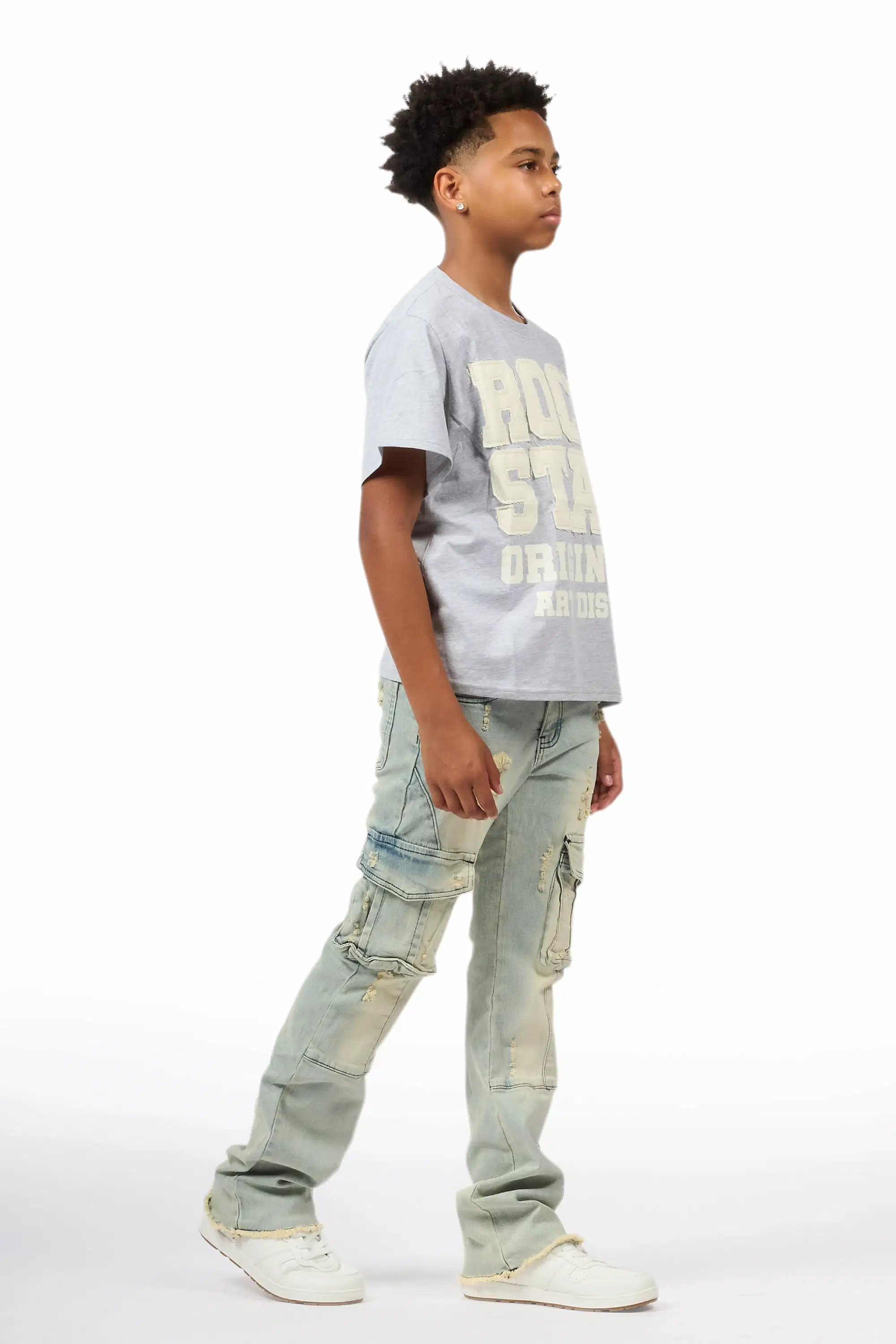 Boys Adalee Blue Stacked Flare Jean - Image 4