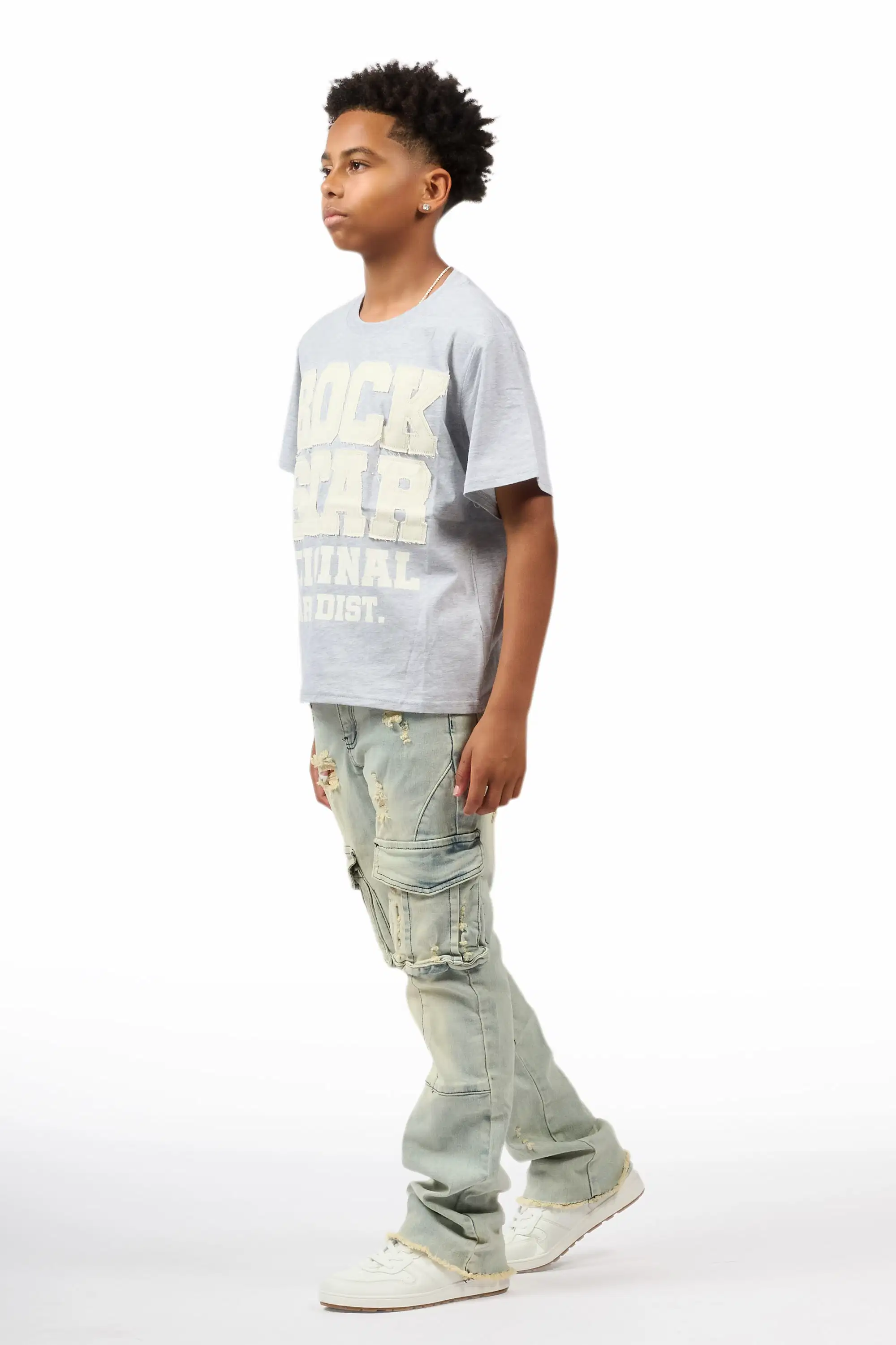 Boys Adalee Blue Stacked Flare Jean - Image 6