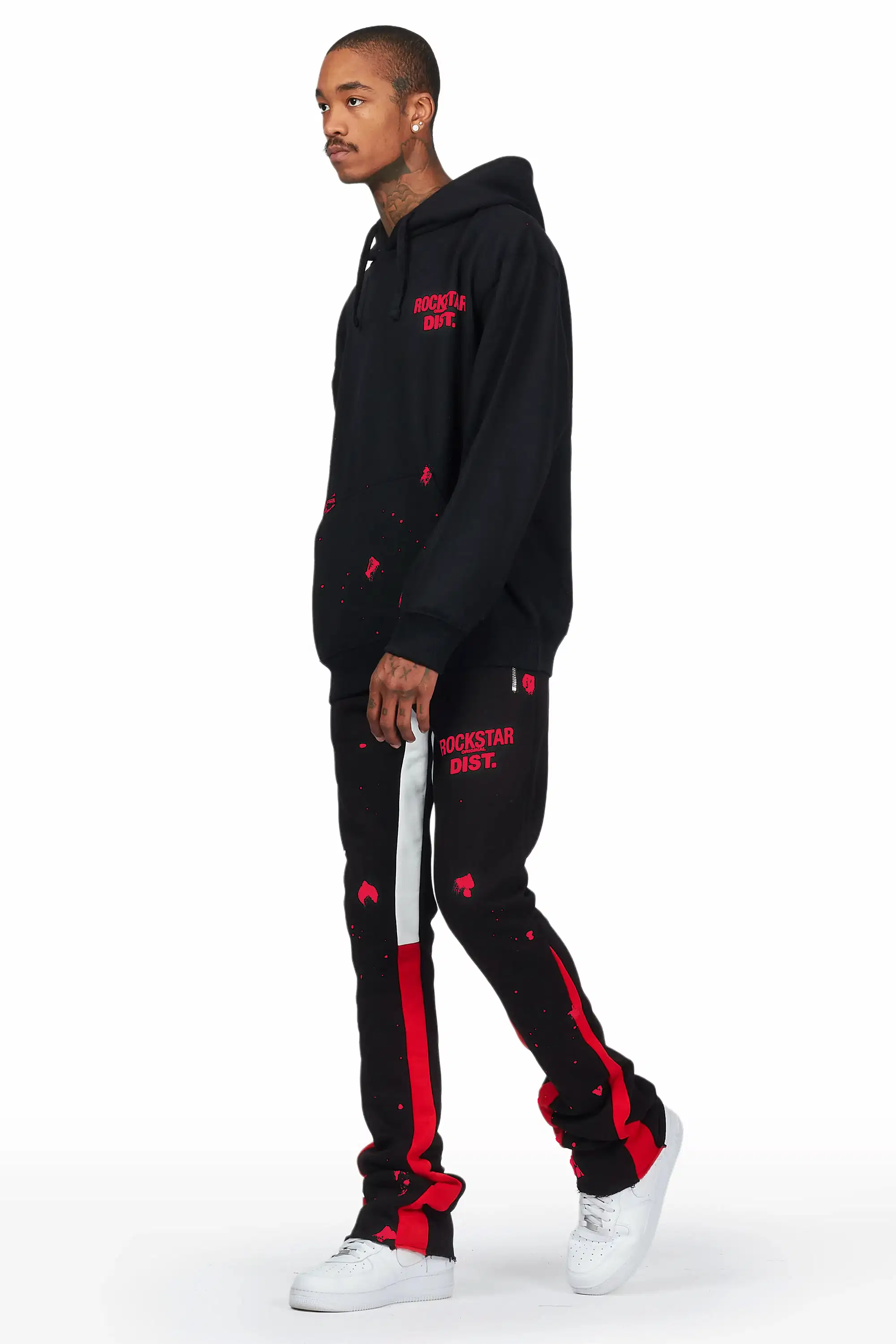 Raffer Black/Red Hoodie/Stacked Flare Pant Set - Image 3