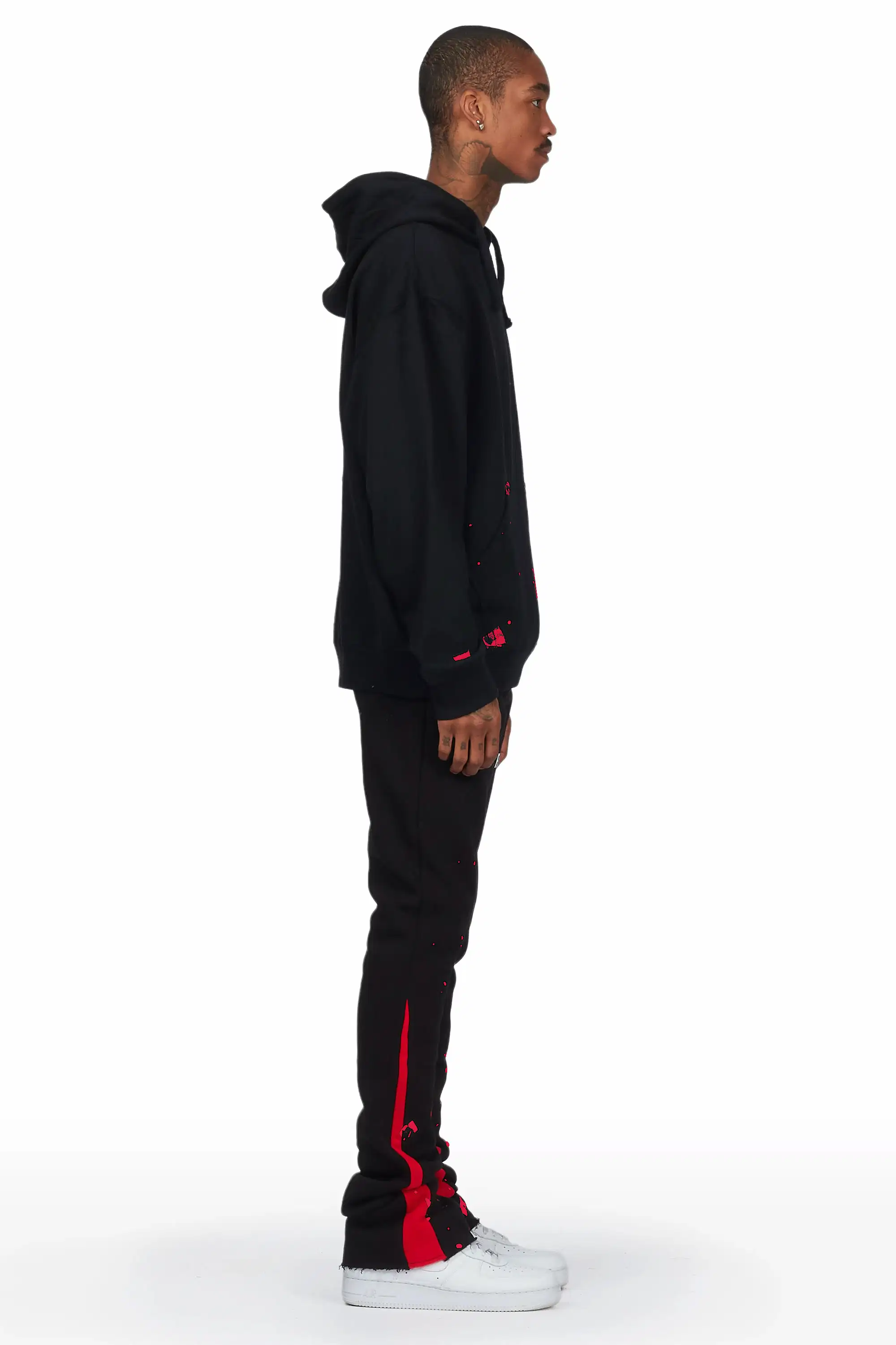 Raffer Black/Red Hoodie/Stacked Flare Pant Set - Image 4