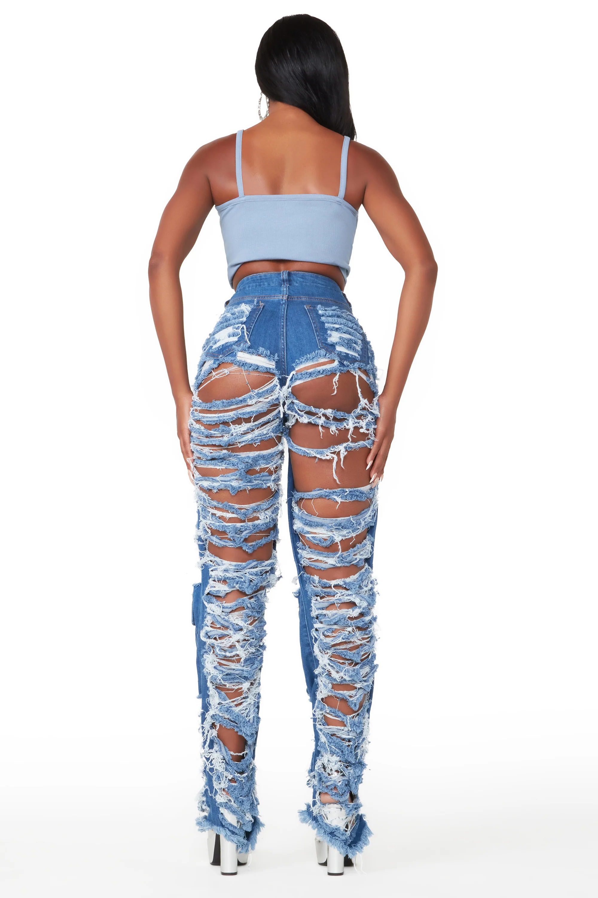 Serenity Med. Wash Super Shredded Wide Leg Jean - Image 4