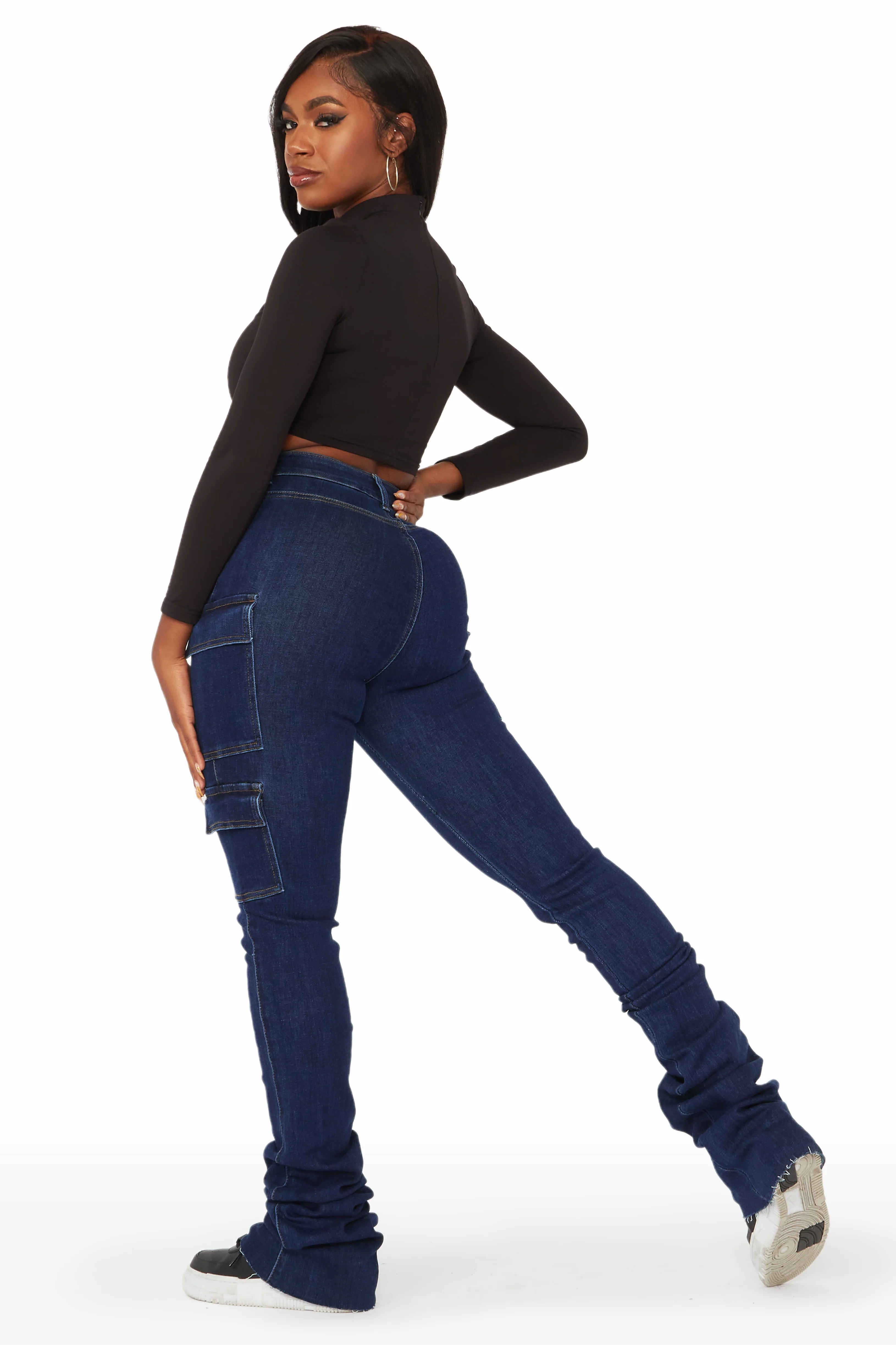 Vixen Dark Wash Cargo Super Stacked Jean - Image 6
