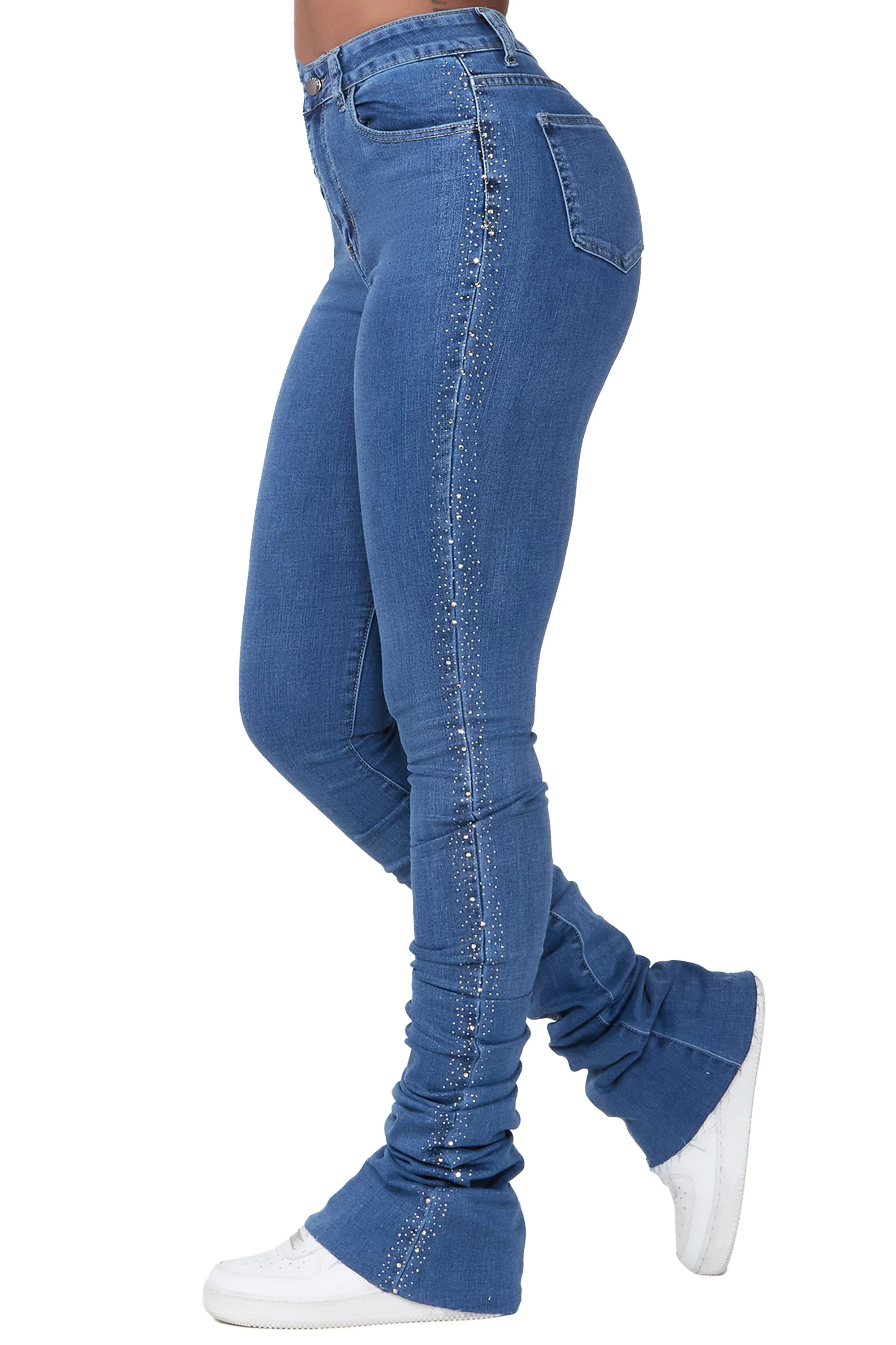 Elliana Med. Wash Rhinestone Detail Super Stacked Jean - Image 5