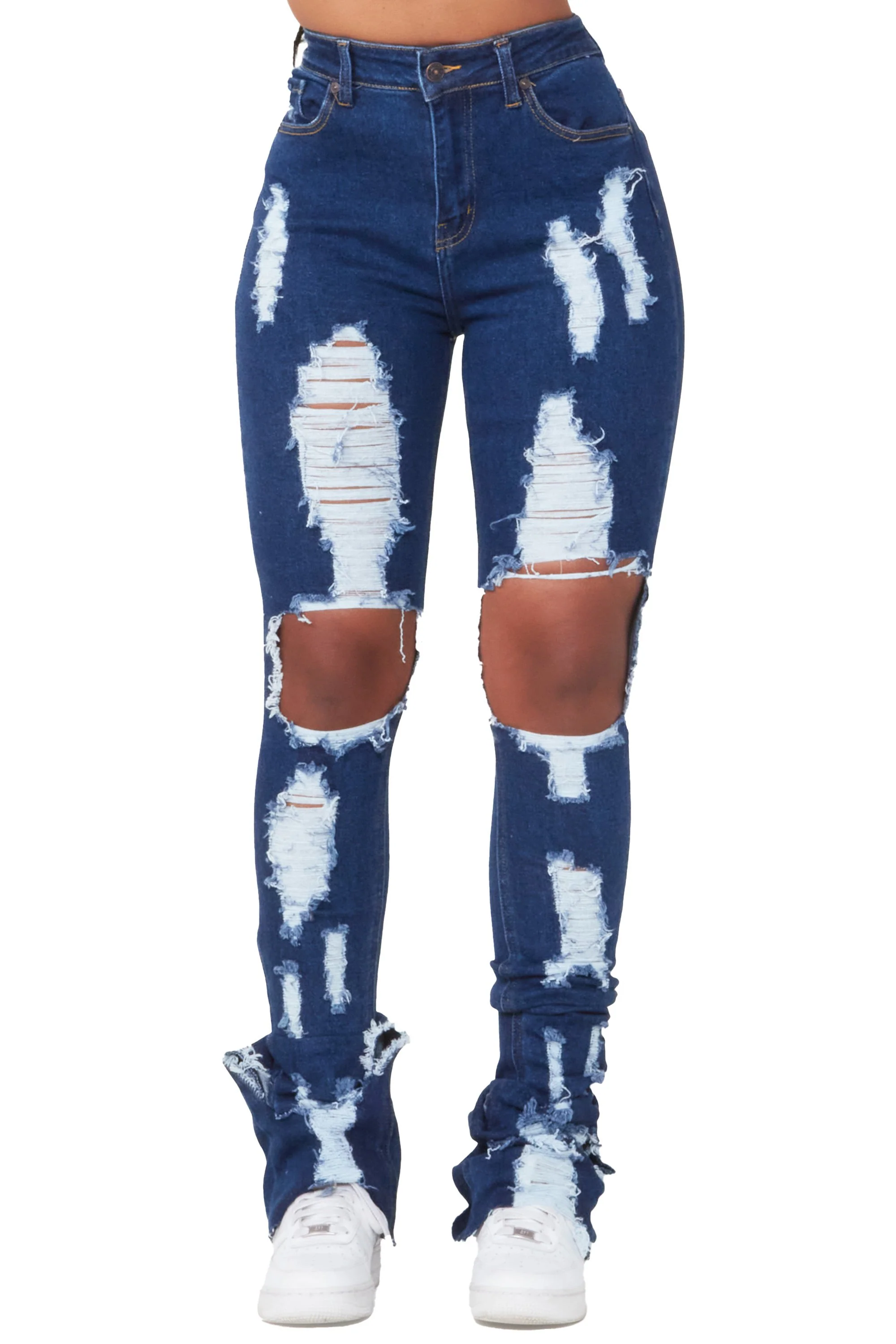 Valerie Dark Wash Distressed Super Stacked Jean - Image 7