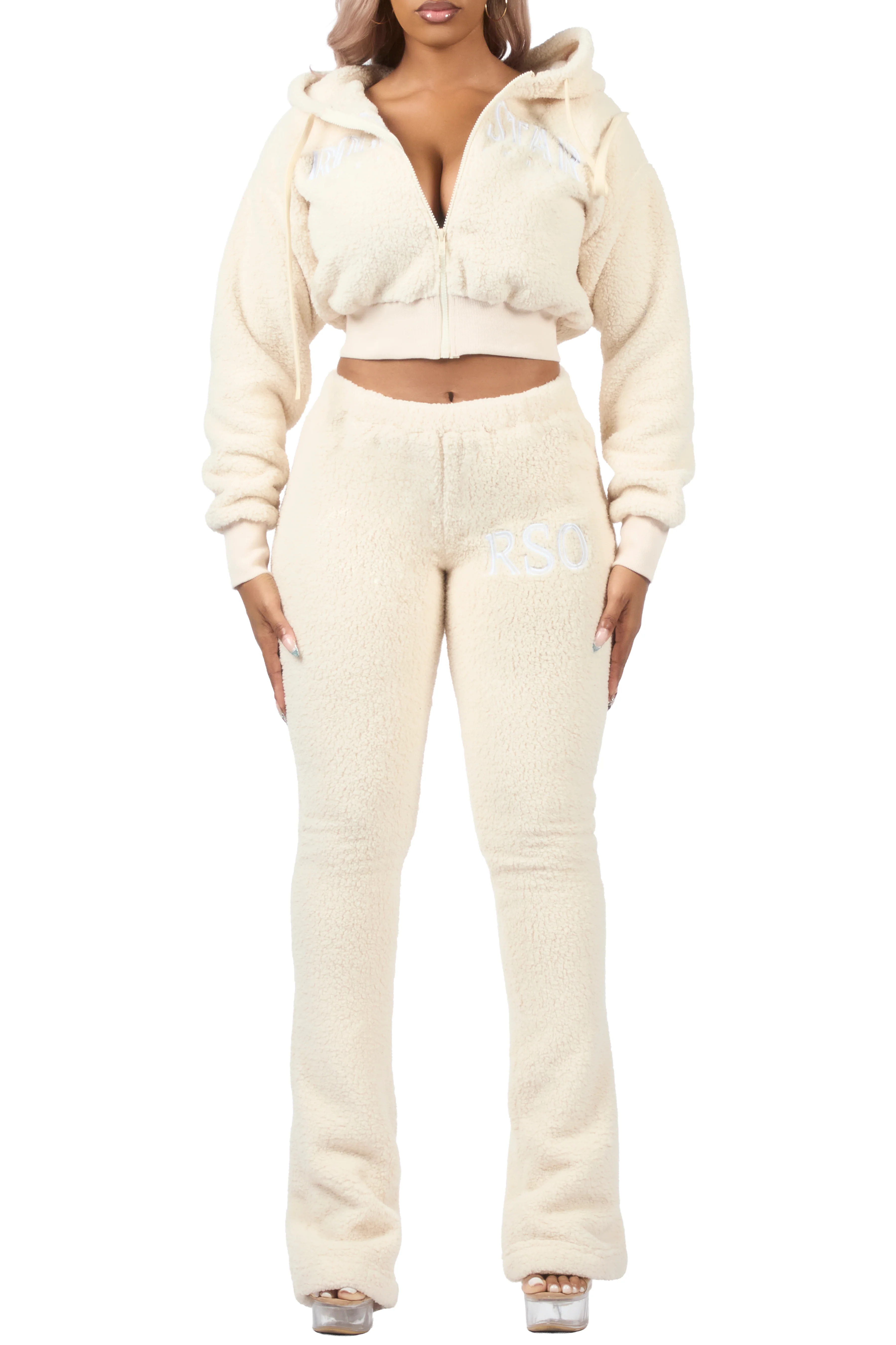 Krystiana Beige Sherpa Zip Up Stacked Track Set - Image 10