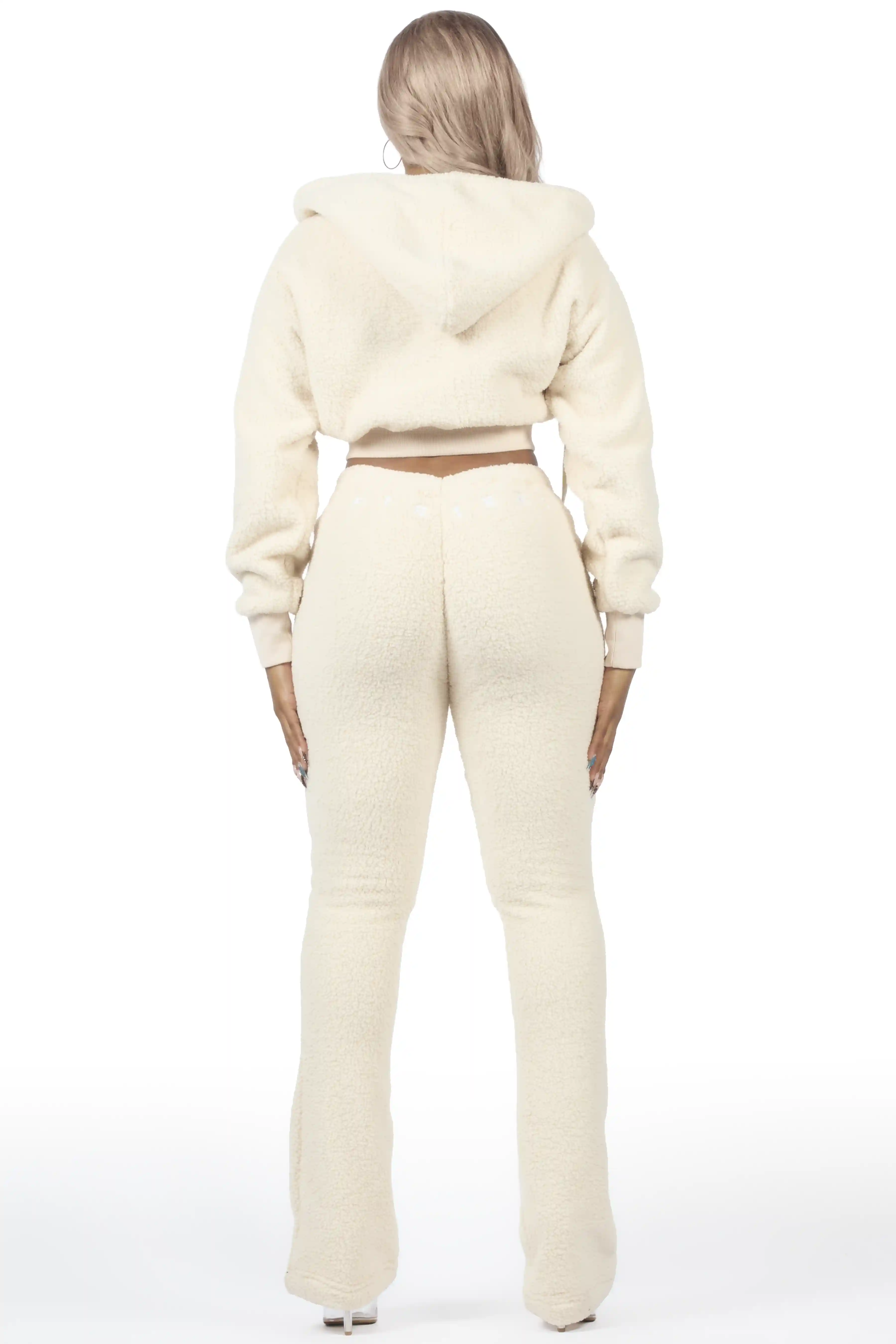 Krystiana Beige Sherpa Zip Up Stacked Track Set - Image 8